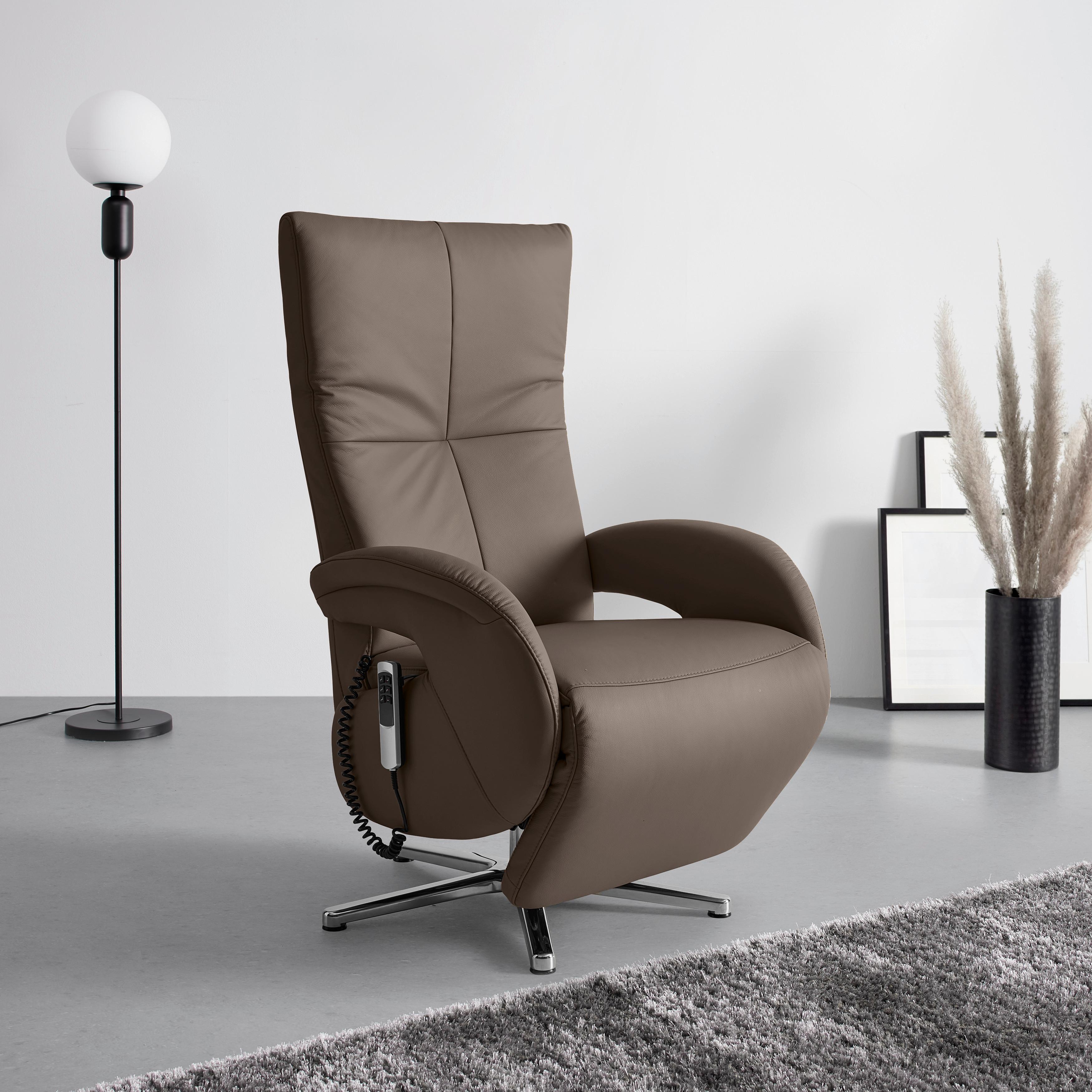 Relaxsessel Sitting 2 Mokka - Chromfarben/Mokka, MODERN, Leder (70/111/80cm) - Premium Living
