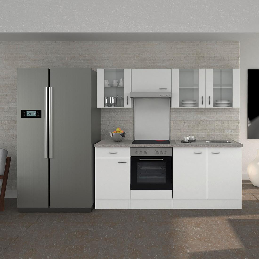 Küchenzeile Wito ohne Geräte B: 210 Weiß - Edelstahlfarben/Hellgrau, KONVENTIONELL, Holzwerkstoff/Kunststoff (210cm) - FlexWell