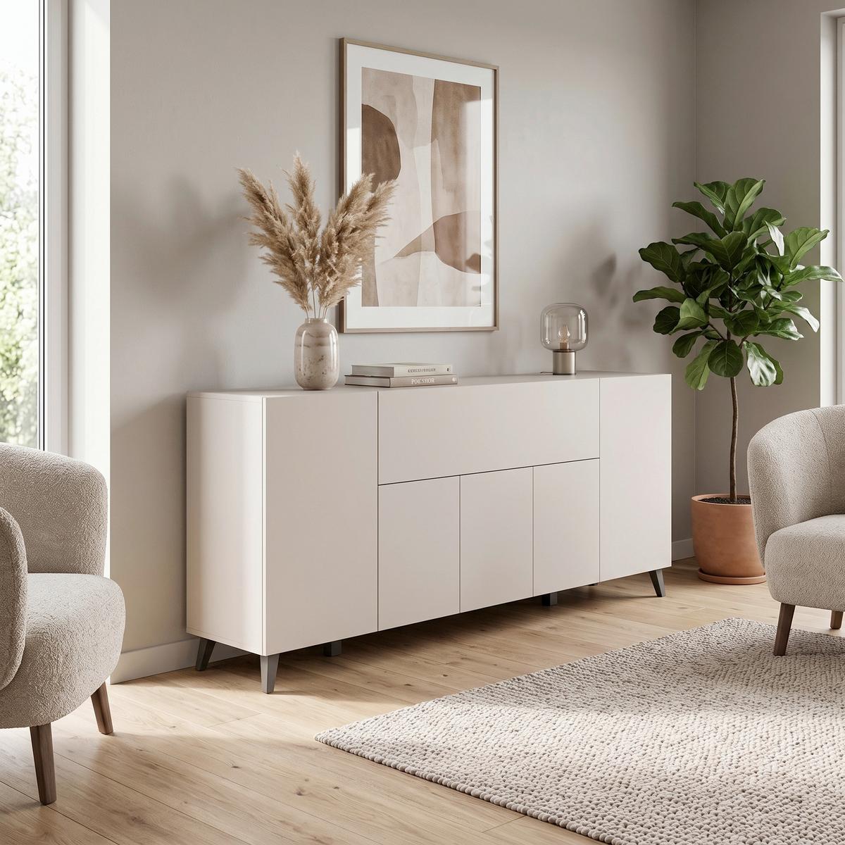 Tálalószekrény Sideboard Phuket 180 - bézs/kasmírszínű, Design, faalapú anyag (180/76/37,5cm) - P & B