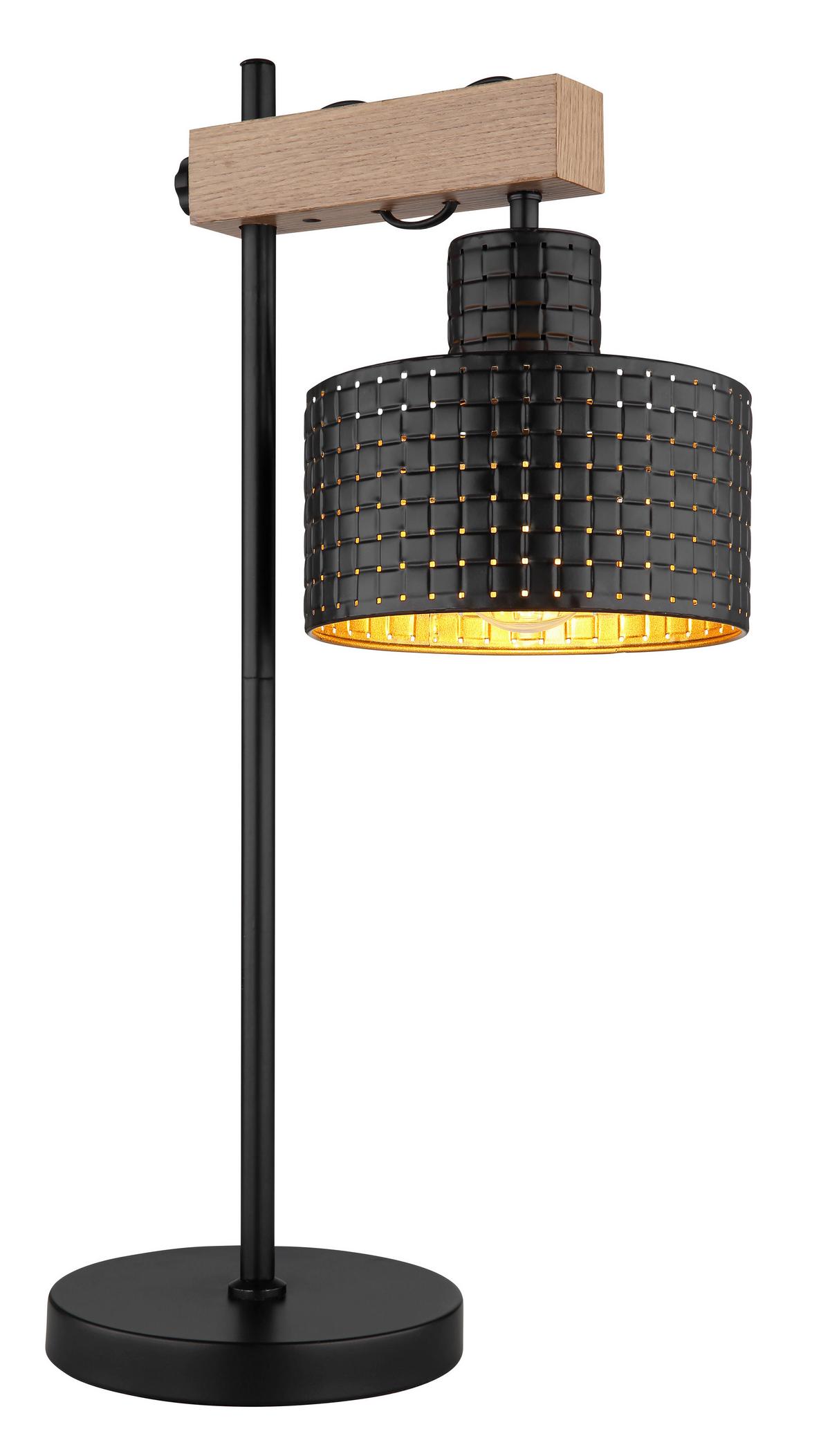 Tischleuchte Rielly in Schwarz/Gold - Dunkelbraun/Goldfarben, Design, Holzwerkstoff/Kunststoff (31/18/55cm) - Globo