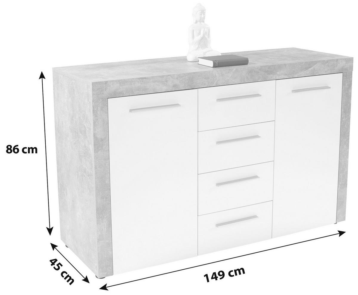 Komoda Focus, Bela, Siva - siva/črna, Moderno, leseni material (149/86/45cm) - Mömax