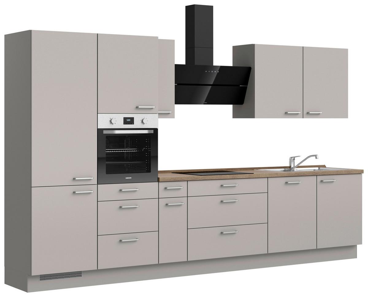 Küchenblock Touch High m. Geräten Grau - Eiche dunkel/Edelstahlfarben, MODERN, Holzwerkstoff/Metall (360cm) - Nobilia