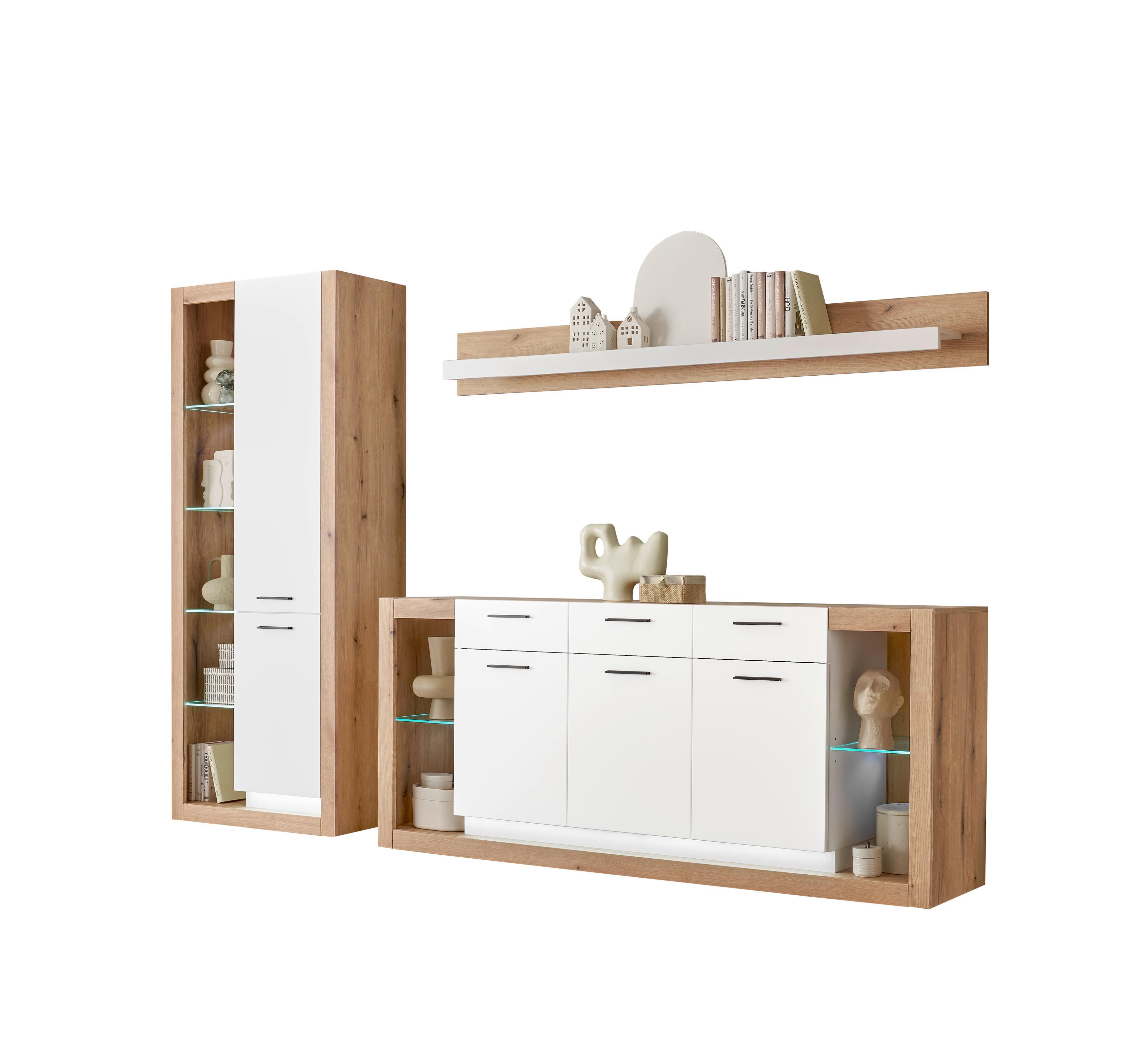WOHNWAND BRIXEN - Eichefarben/Schwarz, Design, Glas/Holzwerkstoff (298/195/43cm) - MID.YOU