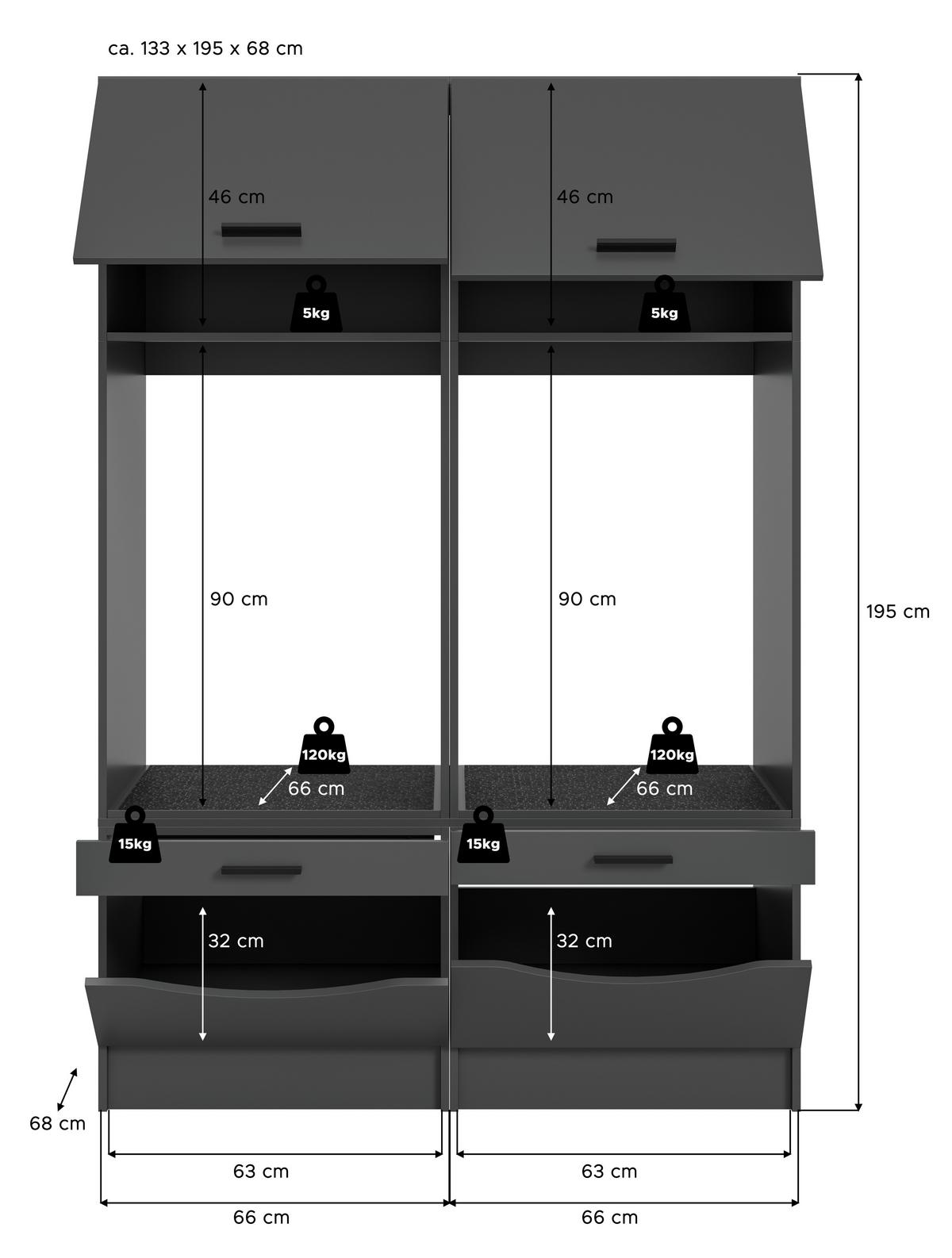 Omara Za Pralni In Sušilni Stroj Free, Antracit - antracit, Basics, leseni material (133/195/68cm) - MID.YOU