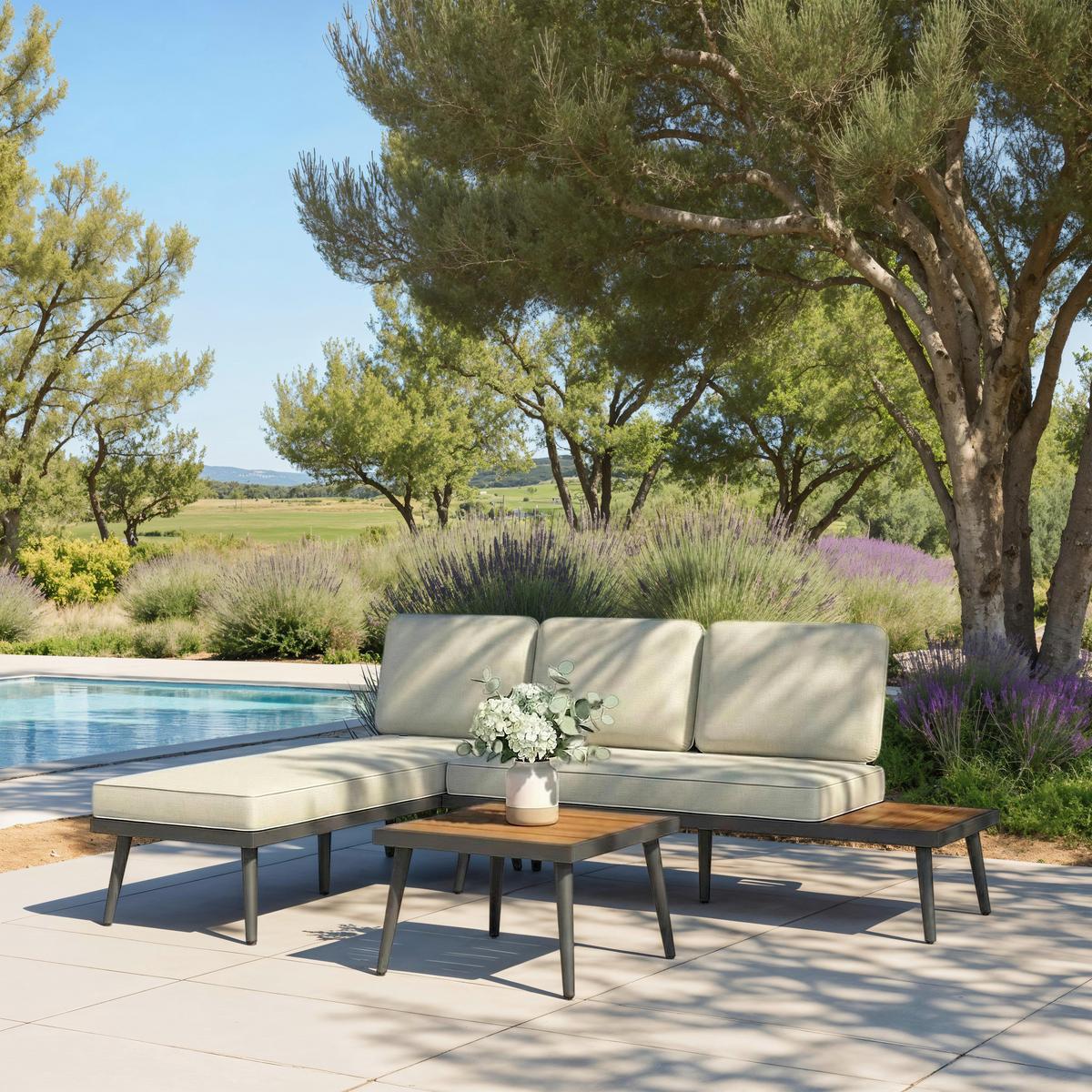 Kerti Garnitúra Sallie - krémszínű/natúr színű, Modern, fa/fém - Bessagi Garden