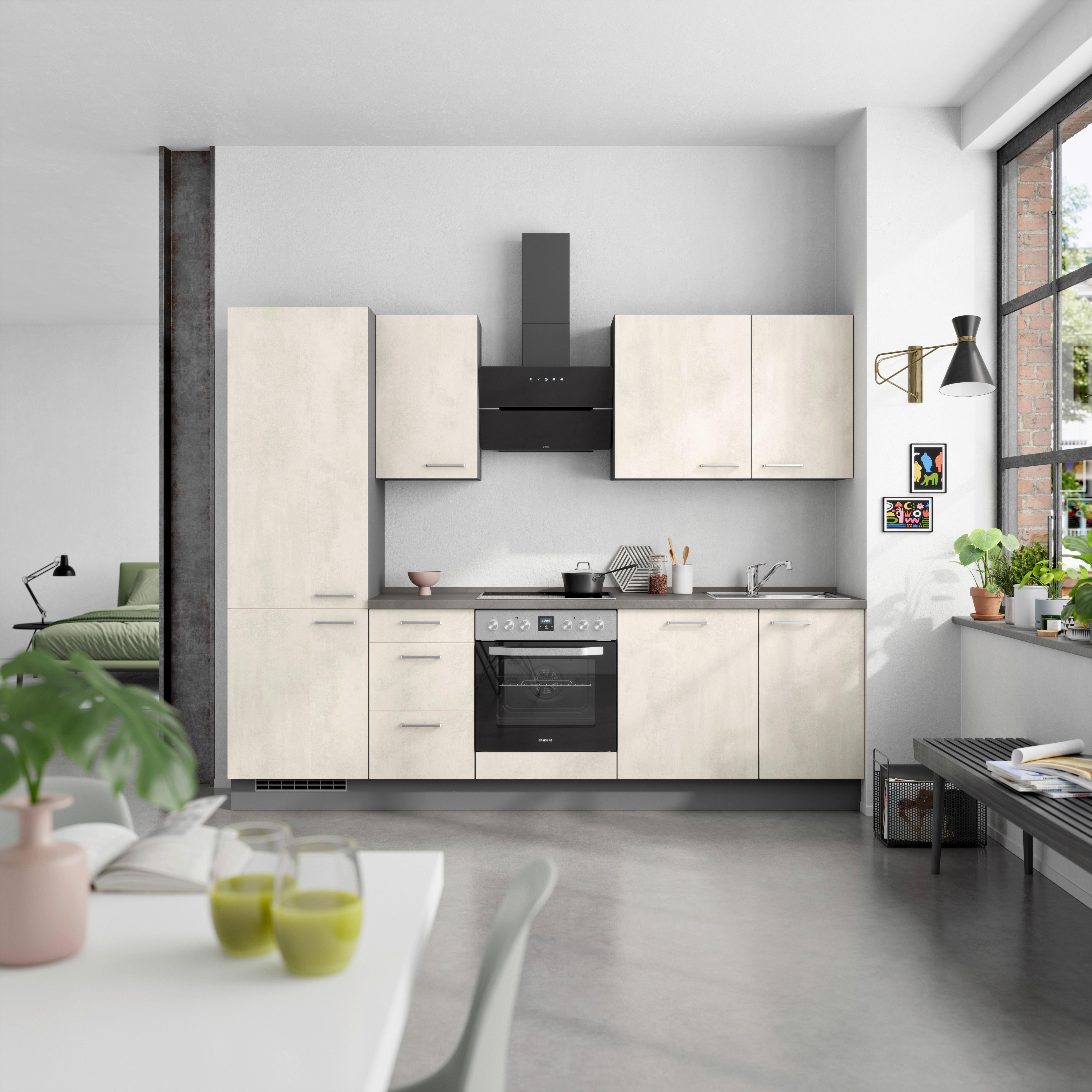 Küchenblock Riva High m. Geräten Weiß - Schieferfarben/Edelstahlfarben, MODERN, Holzwerkstoff/Metall (270cm) - Nobilia