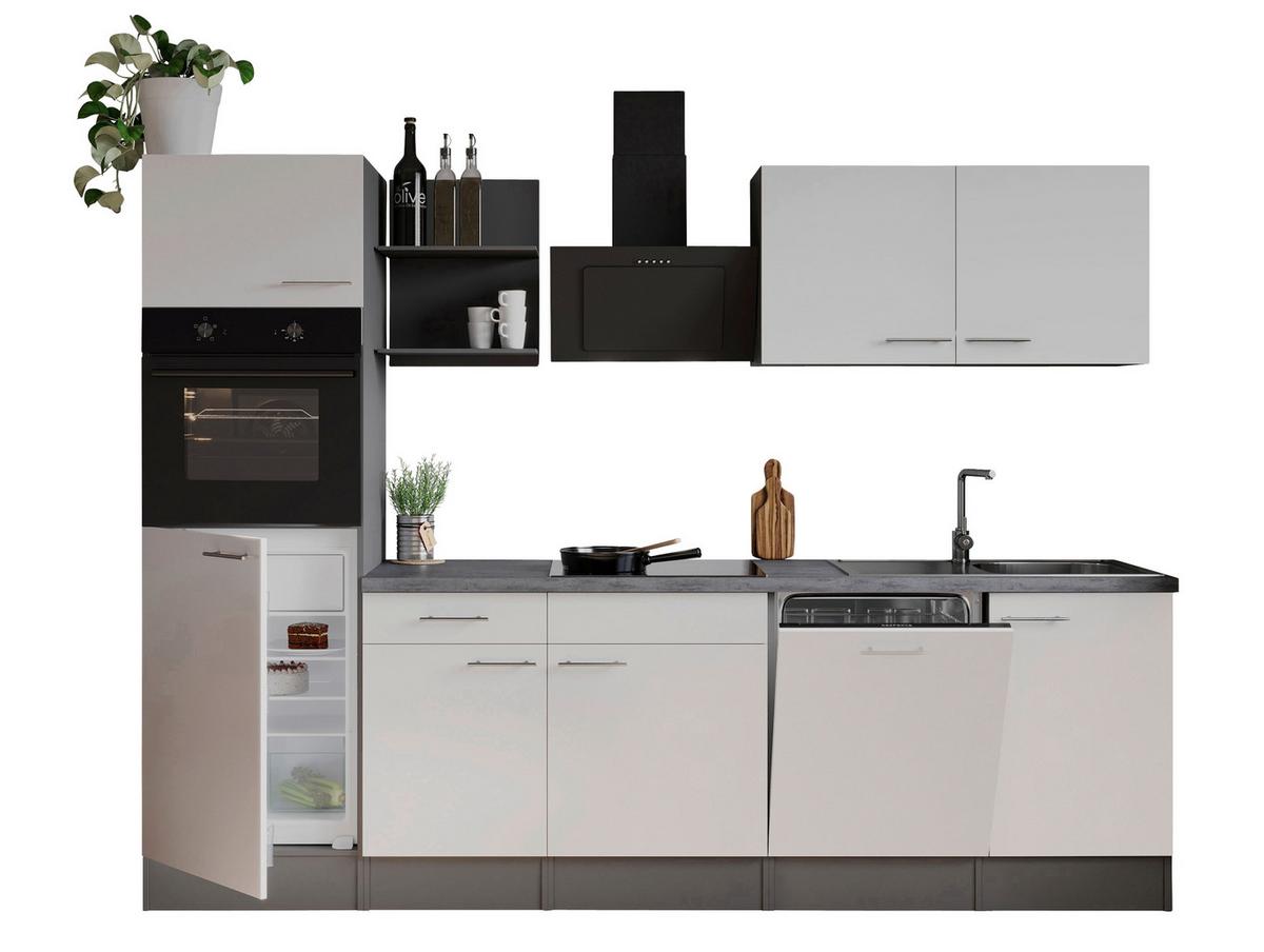 Küchenblock Oliver m. Geräten Weiß - Weiß/Grau, Trend, Holzwerkstoff/Metall (280cm) - Respekta