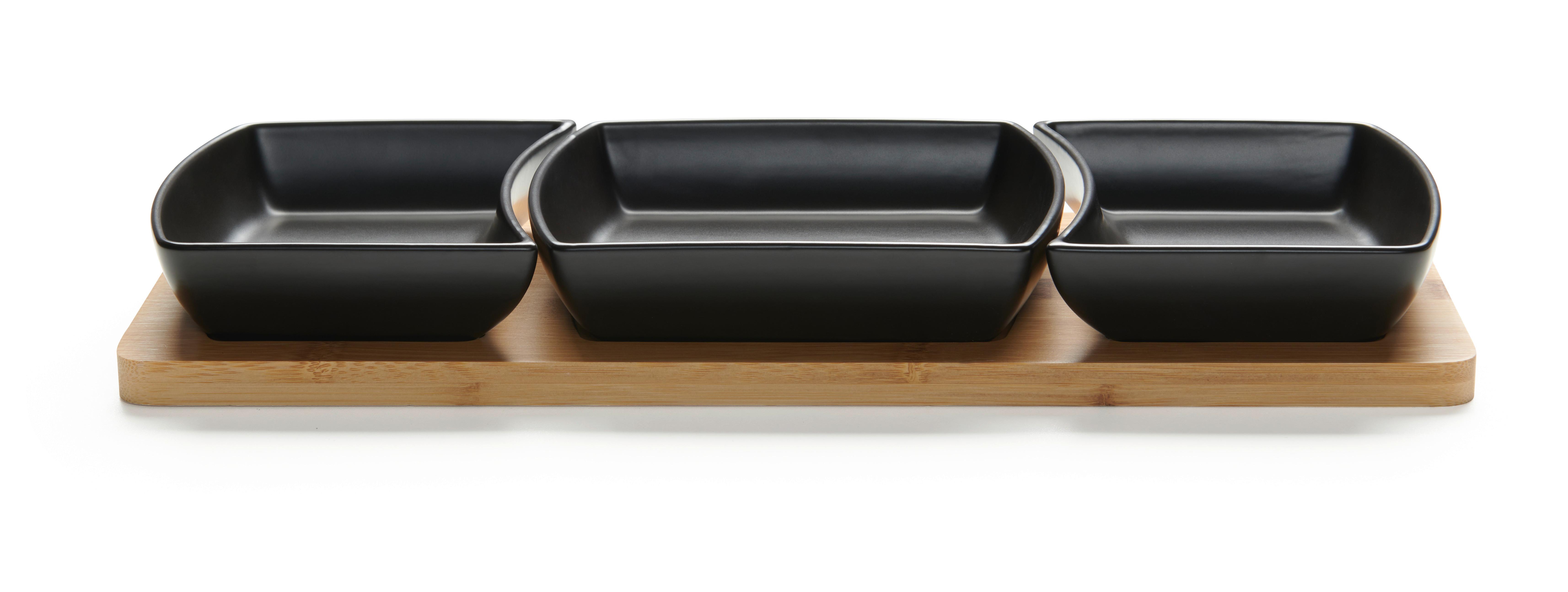 Snackschalenset Tapas 3 Schwarz, 4-teilig - Schwarz, Modern, Holz/Keramik (44/16.5/5.5cm) - Modern Living