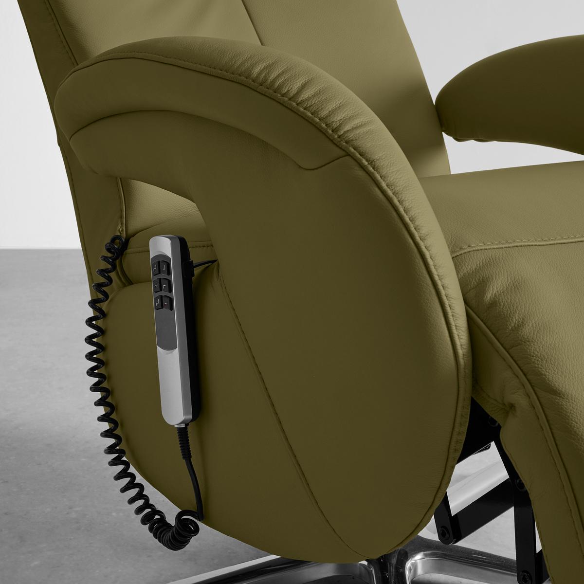 Relaxsessel Sitting 2 Olivgrün - Chromfarben/Olivgrün, MODERN, Leder (70/111/80cm) - Premium Living