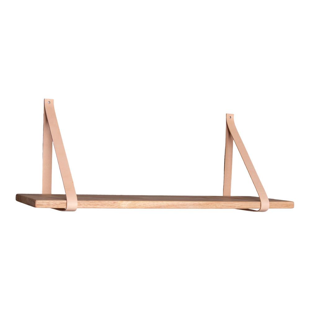 Wandregal Forno Echtholz/Rinderleder - Hellbraun/Naturfarben, Basics, Leder/Holz (120/2/20cm) - MID.YOU
