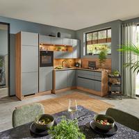 Eckküche Anthrazit/Dekor Eiche ohne Geräte, ohne Zubehör - Anthrazit/Schwarz, MODERN, Holzwerkstoff (302/197cm) - Express-Kuechen