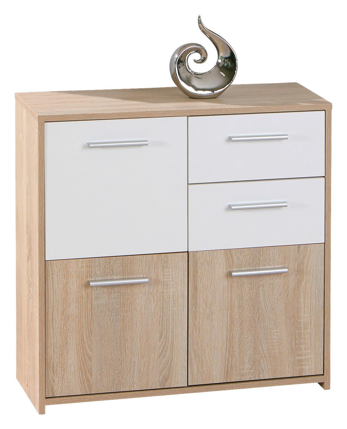 Kommode Eboli Weiß/Eiche - Weiß/Sonoma Eiche, Basics, Holzwerkstoff/Kunststoff (77/77/30cm) - MID.YOU