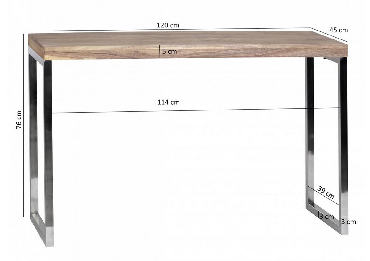 Konzolna Mizica Guna - barve kroma/barve akacije, Moderno, kovina/les (120/45/76cm) - MID.YOU