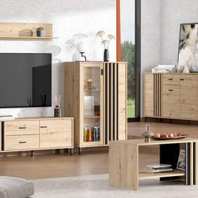 Highboard Laval Schwarz/Eiche Artisan - Schwarz/Eiche Artisan, MODERN, Holzwerkstoff/Kunststoff (80/128,5/40cm) - P & B