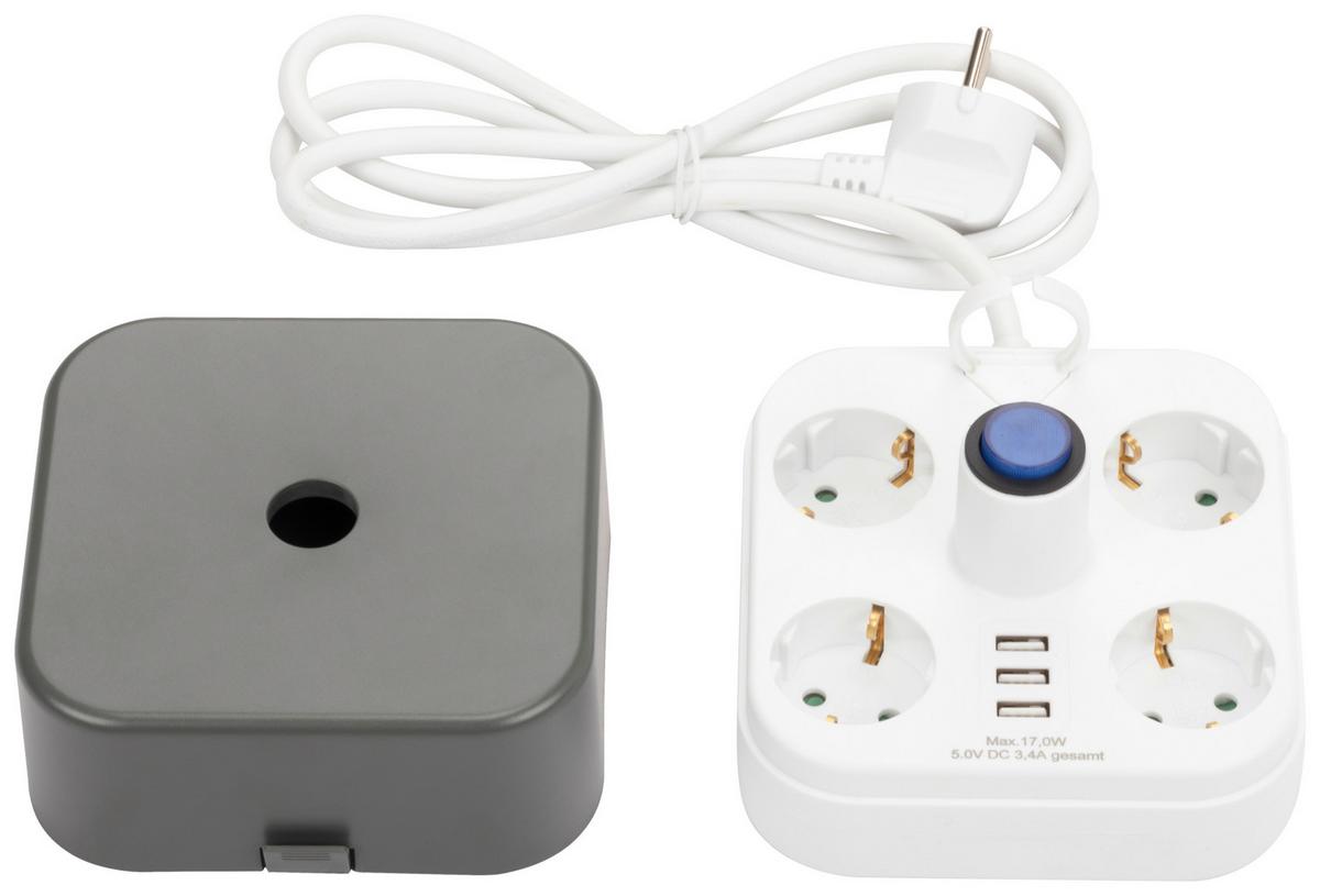 Priză multiplă Loi - alb/gri, Konventionell, plastic/metal (14/13,5/8,6cm) - Mömax