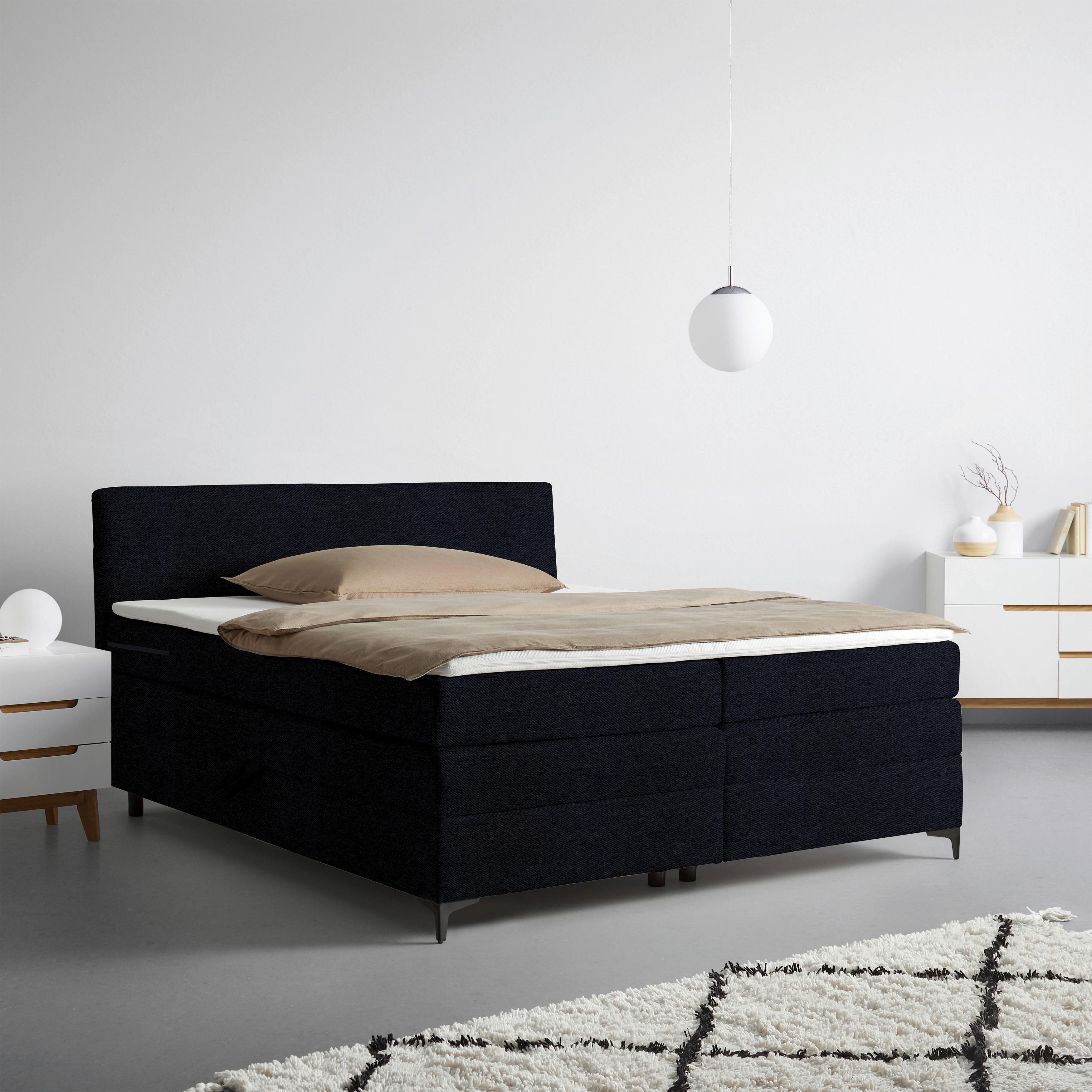 Boxspringbett Bari in Schwarz ca. 180x200cm - Schwarz, KONVENTIONELL, Textil/Metall (180/200cm) - Mömax