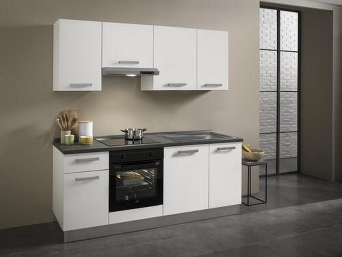 Küchenblock Belluna m. Geräte Weiß - Dunkelgrau/Alufarben, Basics, Holzwerkstoff/Kunststoff (210cm) - MID.YOU