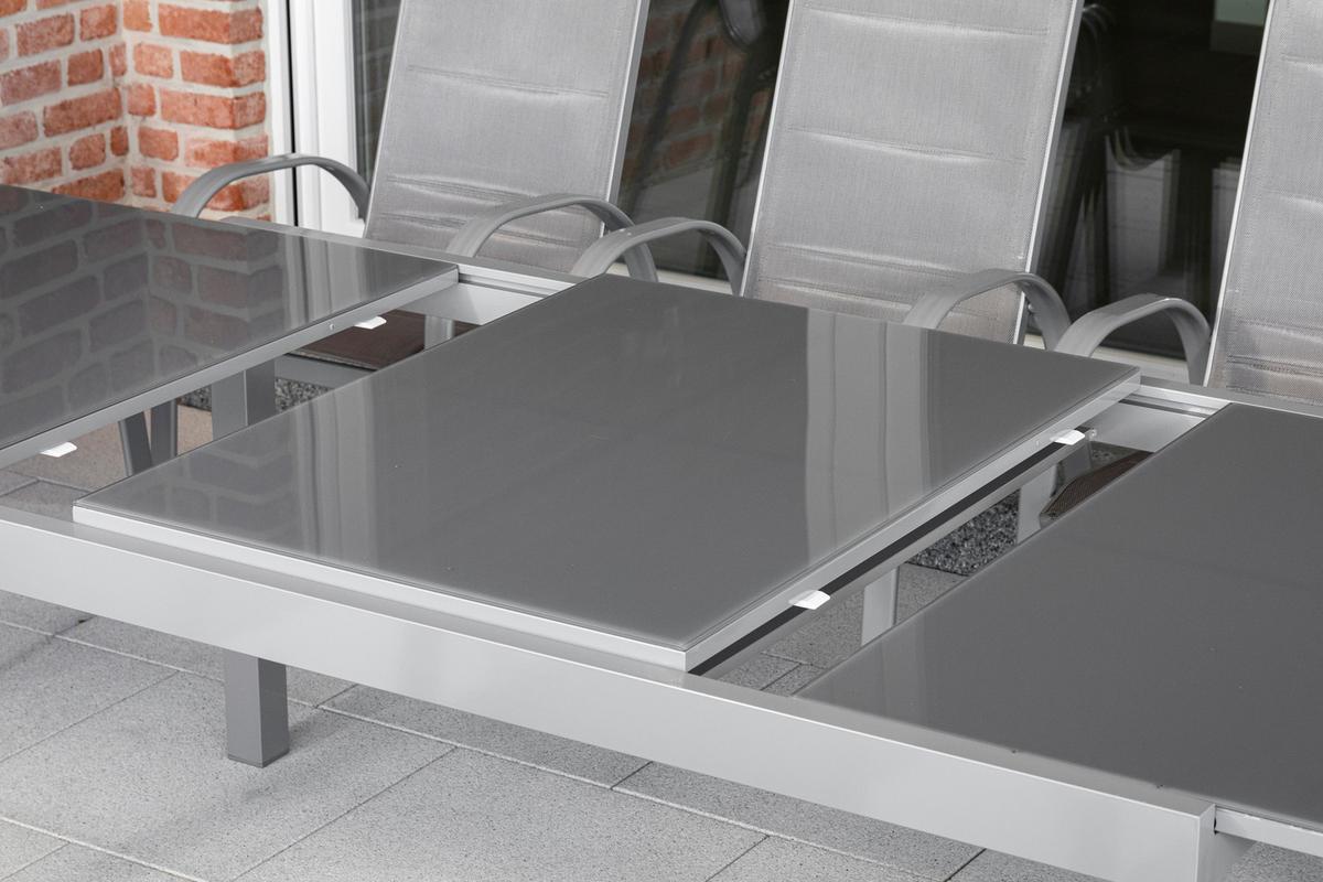 Vrtni Set Amalfi, 9-delni, Raztegljiva Miza - srebrne barve/rjava, Moderno, kovina/tekstil - Gardenson