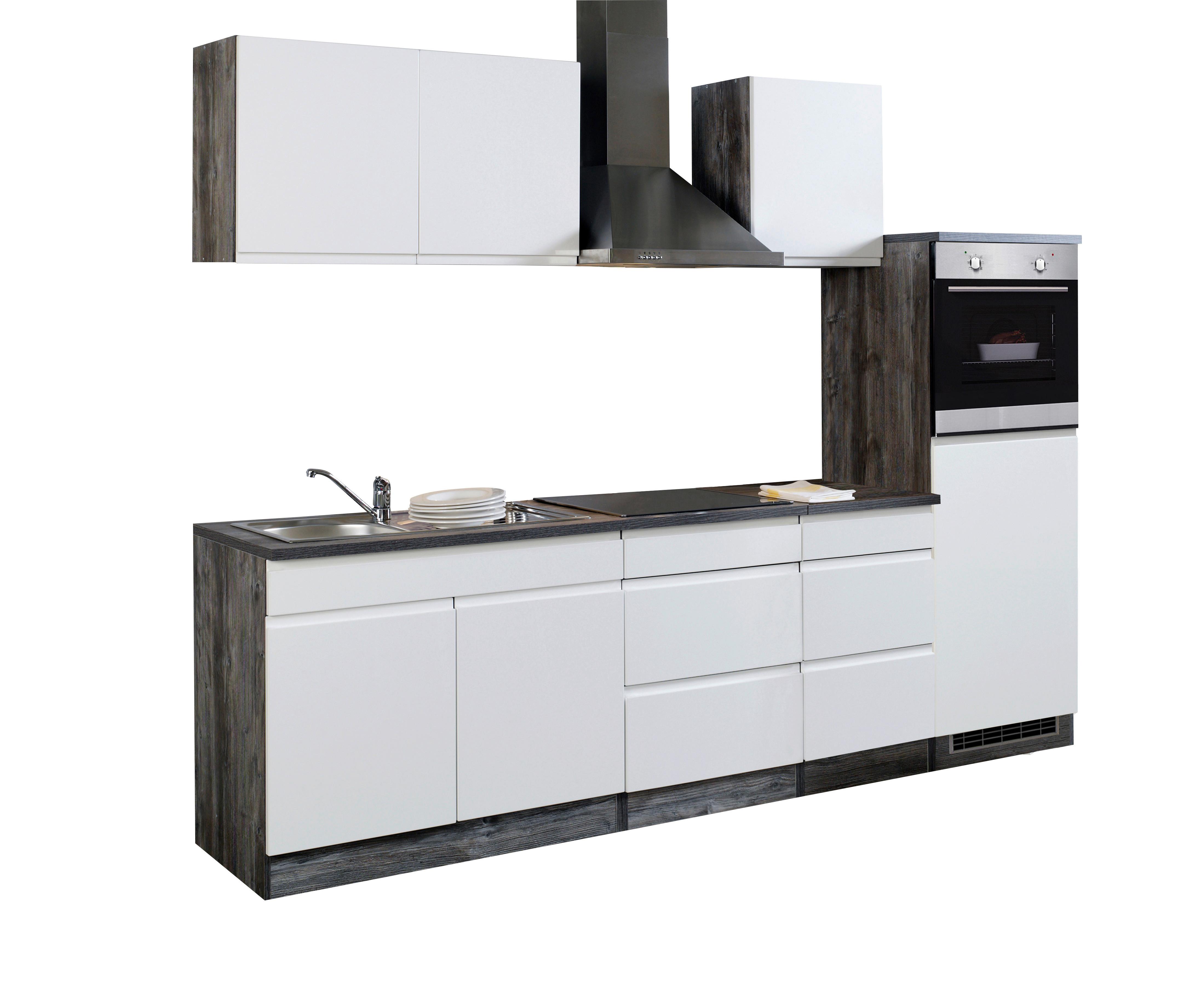 Küchenblock "Cardiff" Weiss /Eiche inkl. E-Geräte - Weiß Hochglanz/Weiß, Basics, Holzwerkstoff (270cm) - Held