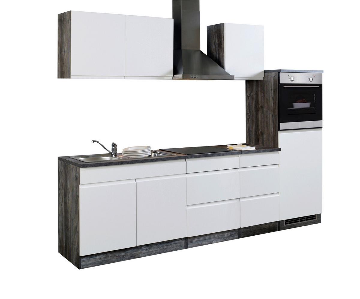 Küchenblock "Cardiff" Weiss /Eiche inkl. E-Geräte - Weiß Hochglanz/Weiß, Basics, Holzwerkstoff (270cm) - Held