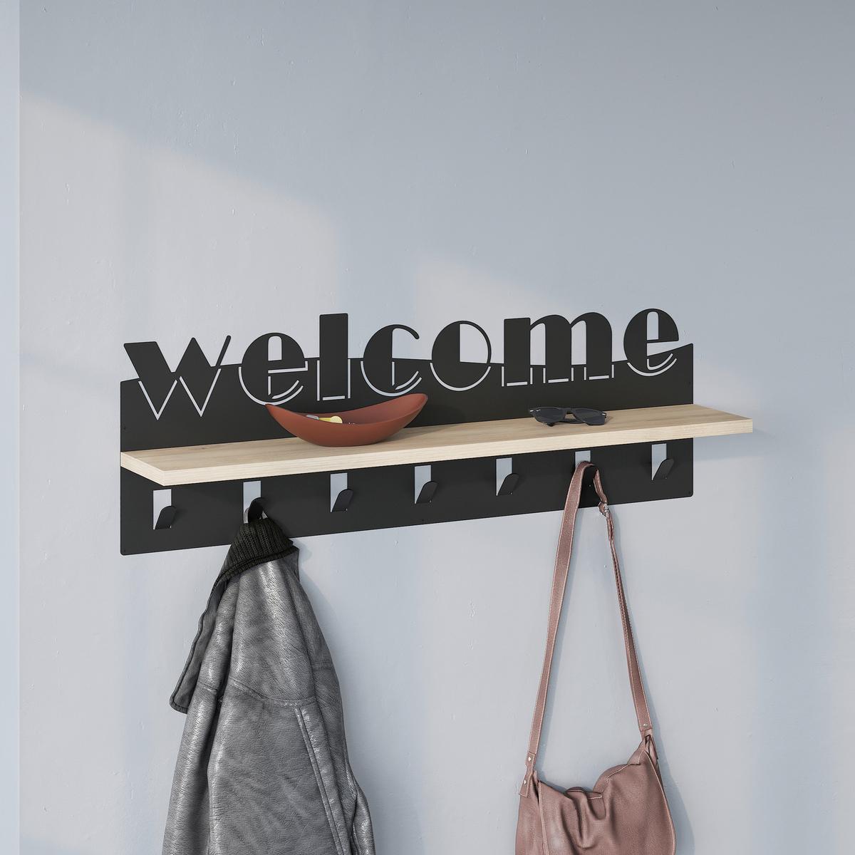 Wandgarderobe Welcome ca. 86x27x15 cm Anthr./Eiche - Sonoma Eiche, Design, Holzwerkstoff/Metall (86/27/15cm) - Livetastic