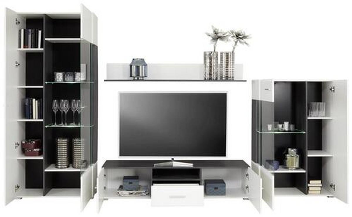 Dnevni Regal Concerto, Bela, Črna, Visoki Sijaj, Led - srebrne barve/črna, Moderno, umetna masa/steklo (308/190/41cm) - Modern Living