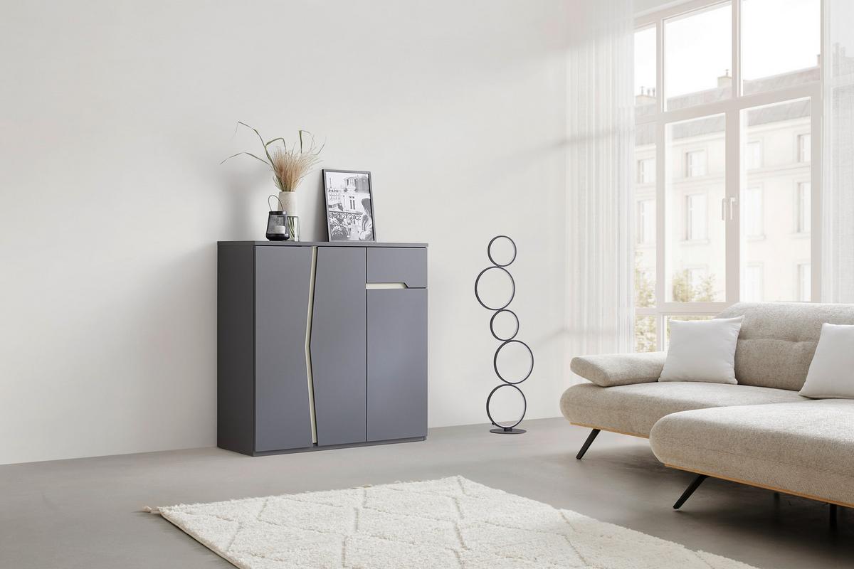 Highboard Manhatten in Grau/Graphitfarben - Graphitfarben/Schwarz, Modern, Holzwerkstoff/Kunststoff (110/110/42cm) - Premium Living