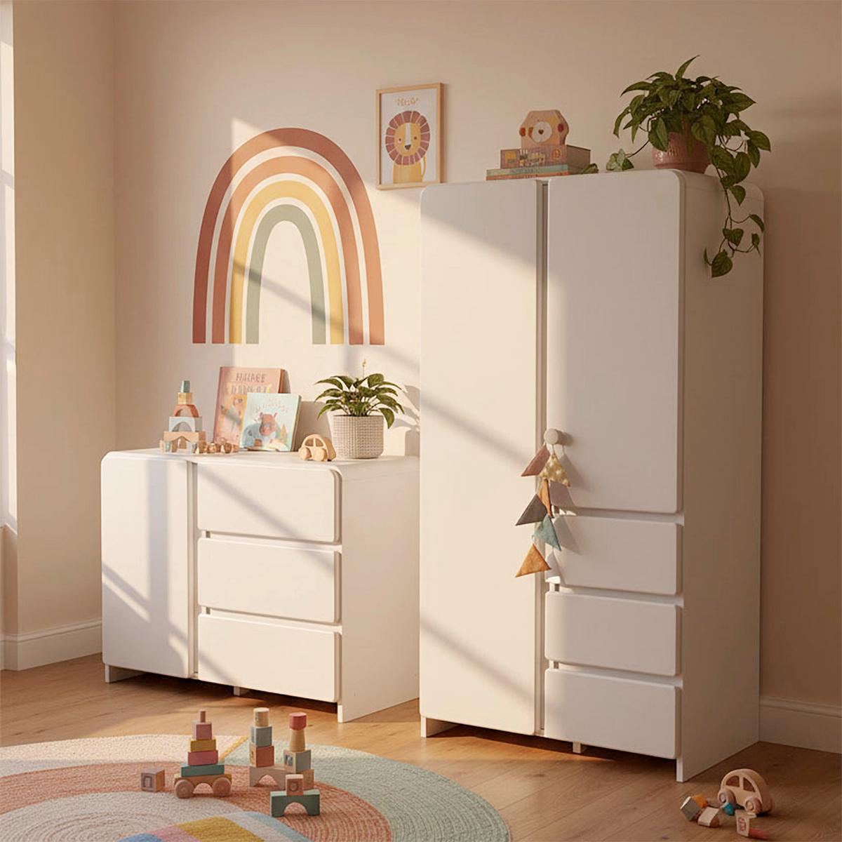 Otroška Garderobna Omara Elio, Bela - bela, Moderno, leseni material (95/180/56cm) - Bessagi Kids