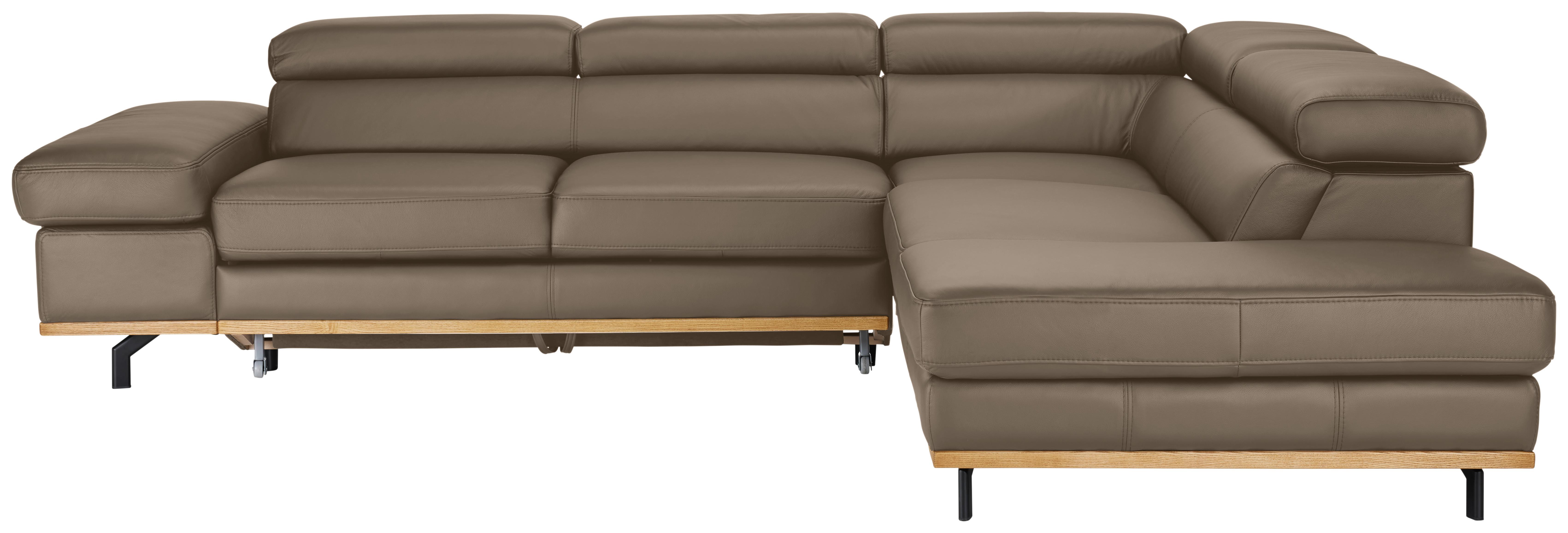 Wohnlandschaft Carmen rechts Haselnussfarben - Haselnussfarben/Schwarz, MODERN, Leder/Holz (292/72/226cm) - Premium Living