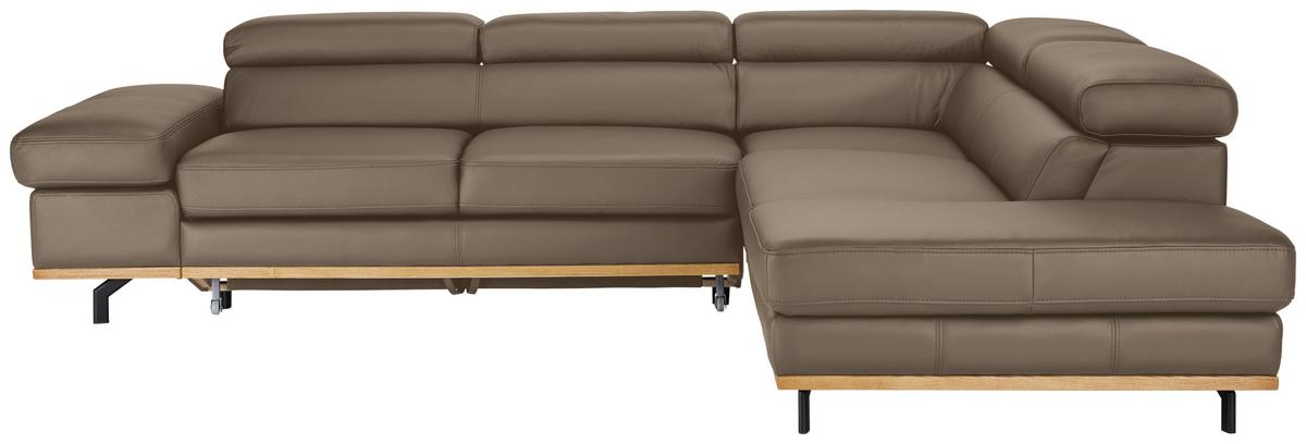 Wohnlandschaft Carmen rechts Haselnussfarben - Haselnussfarben/Schwarz, MODERN, Leder/Holz (292/72/226cm) - Premium Living