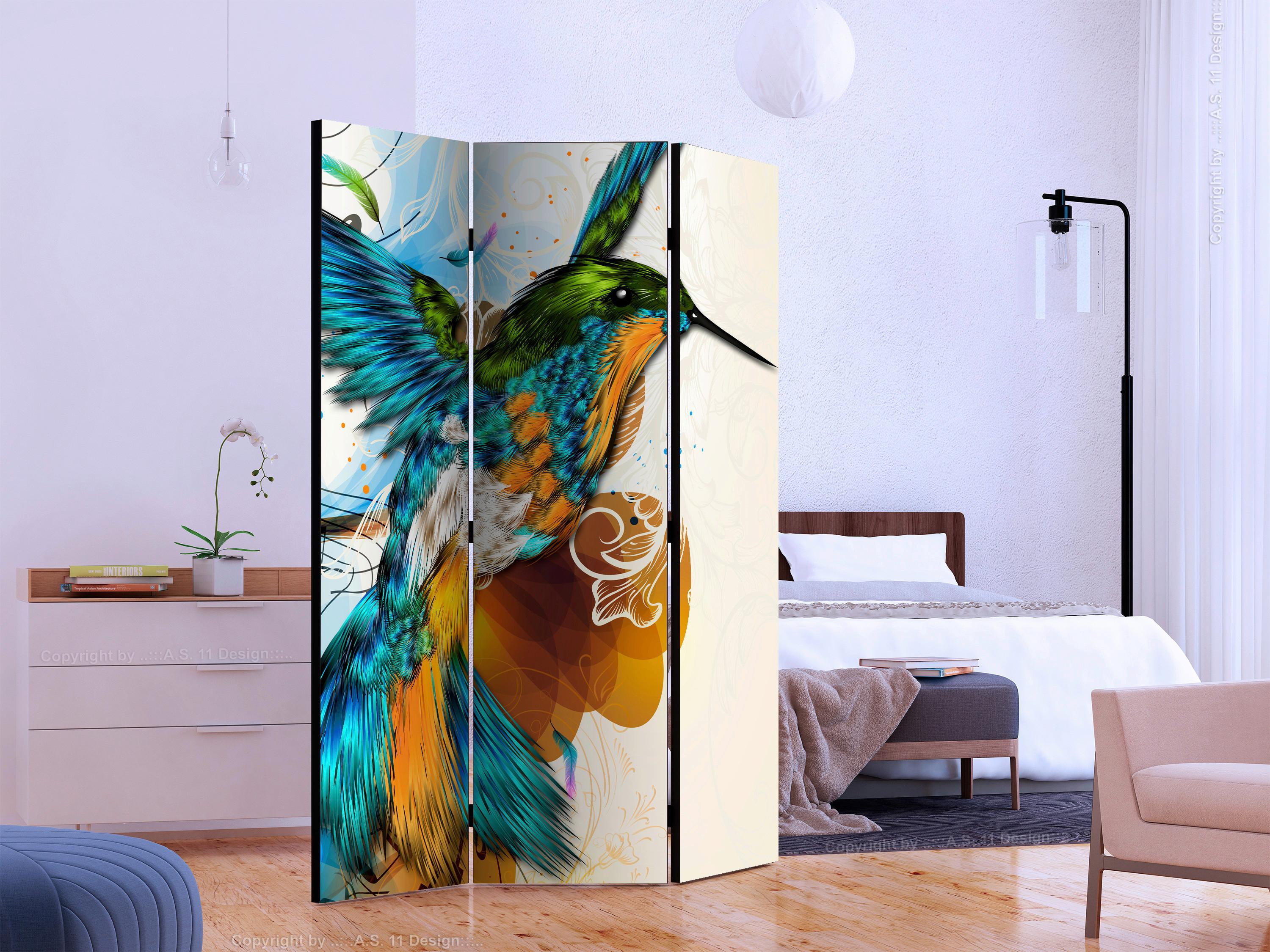 Paravan Bird's Music, 3-Delni, Dvostranski - večbarvno, Basics, tekstil/les (135/172/3cm) - artgeist