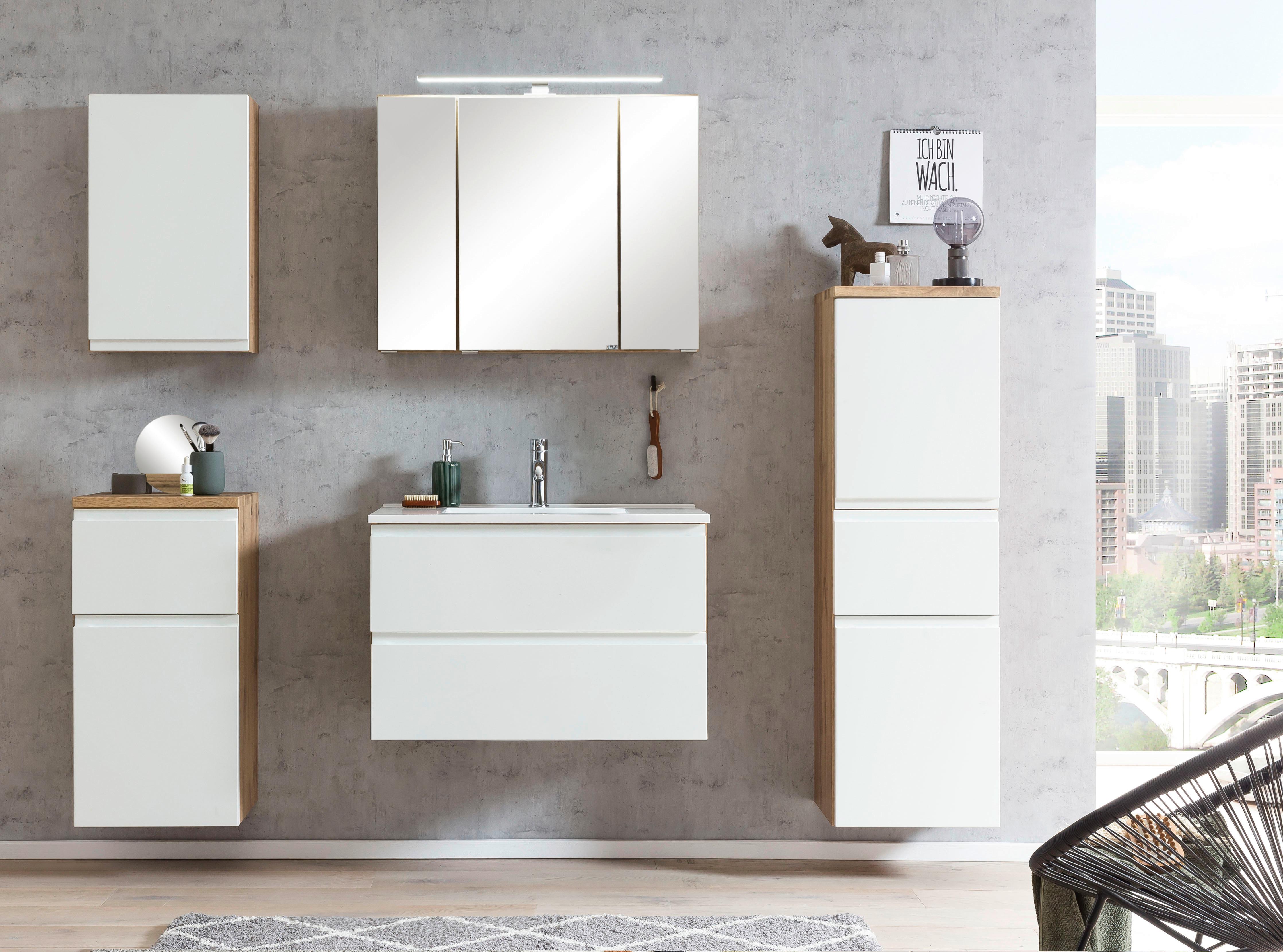 Midischrank Varese ca. 40x130 cm Weiß/Eiche - Eiche Wotan/Weiß, MODERN, Holzwerkstoff (40/130/35cm) - Held