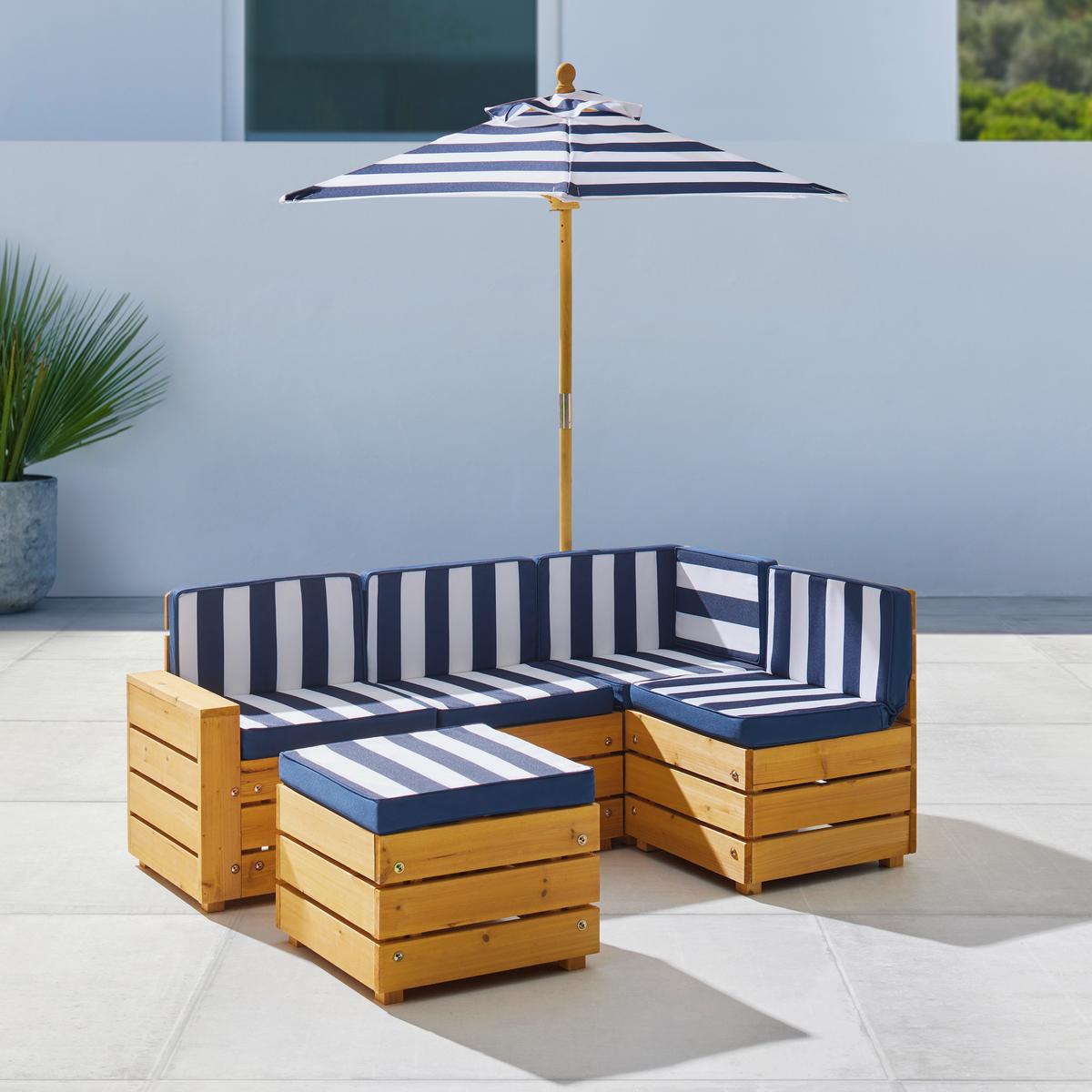 Kindergartenset Daisy Blau/ Weiß Tanne/Textil - Blau/Weiß, MODERN, Holz/Textil (116/47,5/73,5cm) - Bessagi Kids
