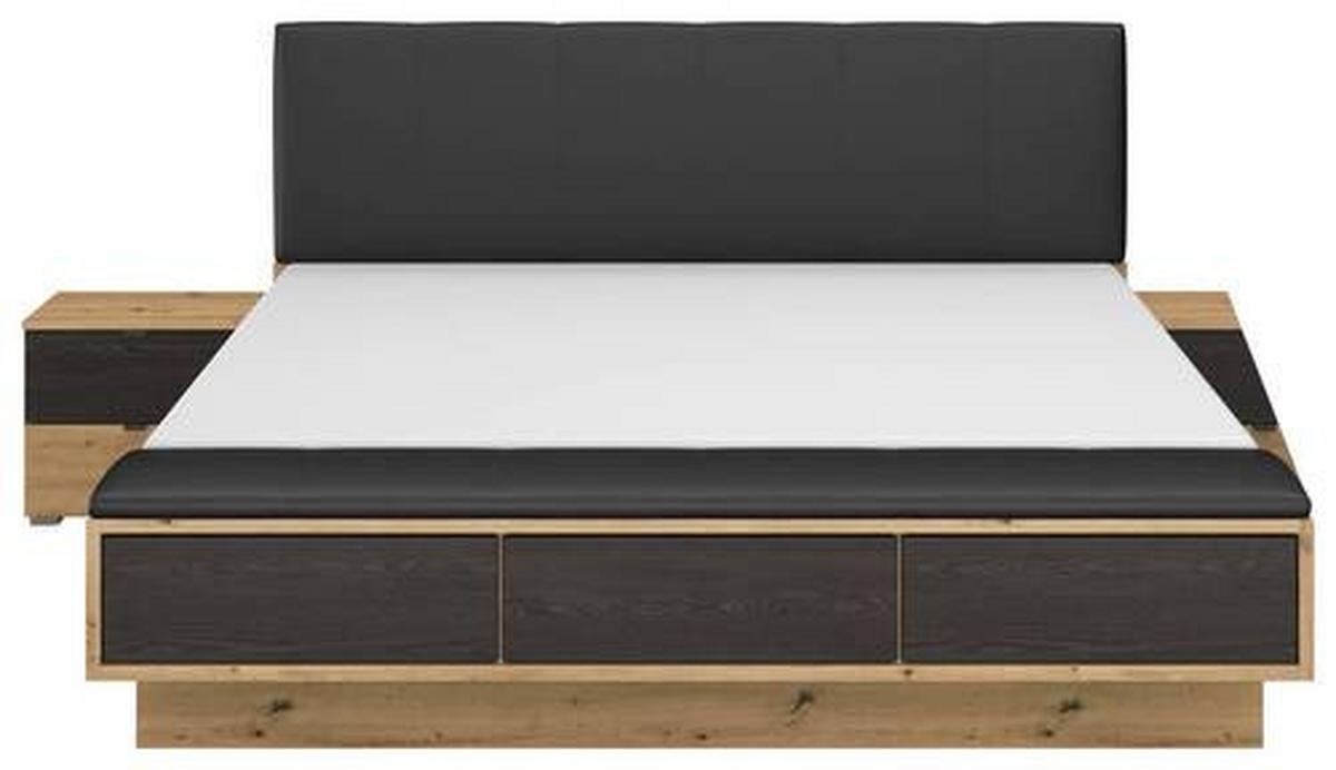 Bettanlage Apollon m. Sitzbank ca. 180x200 cm Schwarz/Eiche - Schwarz/Eiche Artisan, MODERN, Holzwerkstoff/Textil (180/200cm) - Rauch Möbel