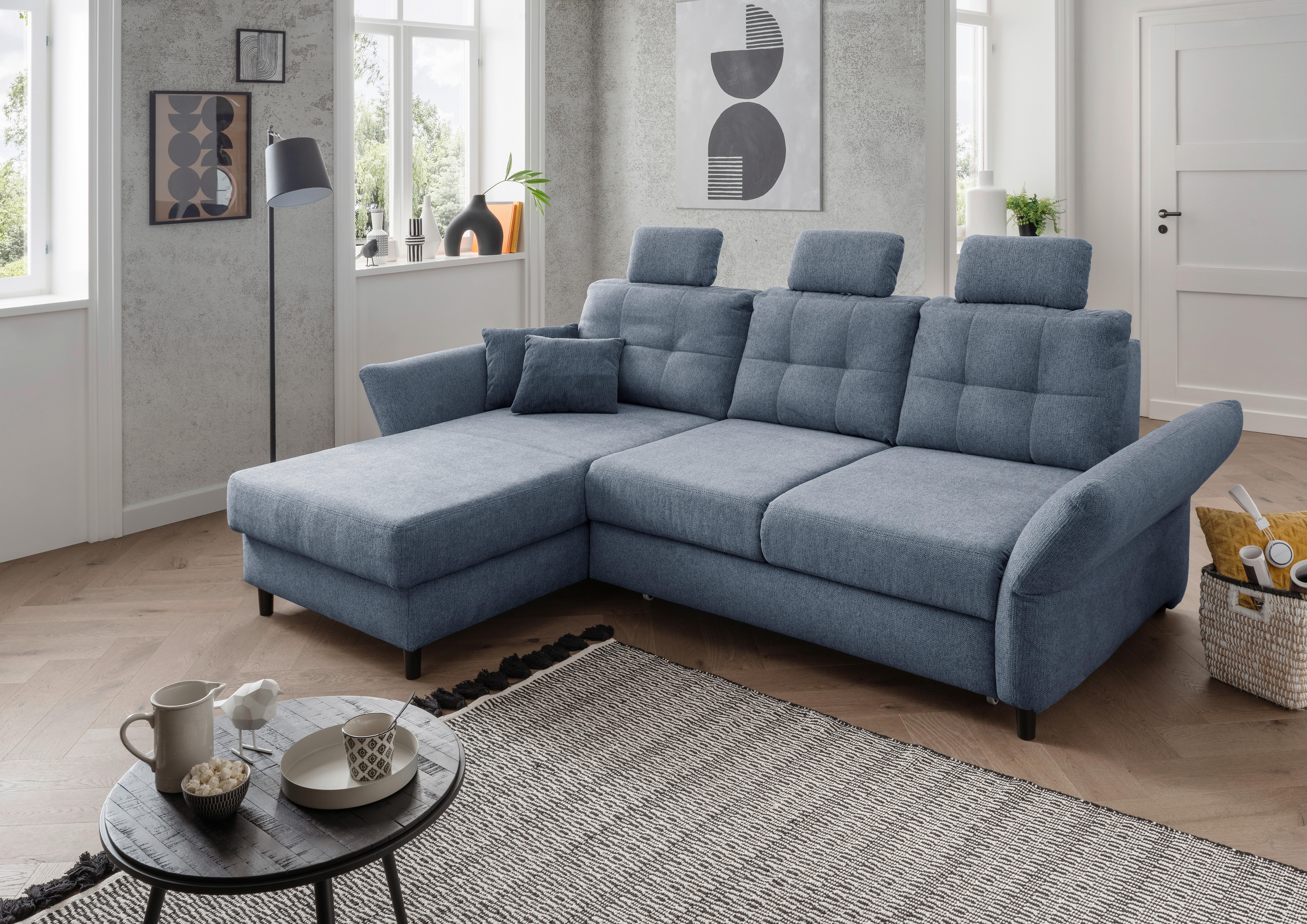 Wohnlandschaft Brizzini Hellblau Chenille - Blau/Schwarz, MODERN, Holz/Textil (176/250-280cm) - Livetastic