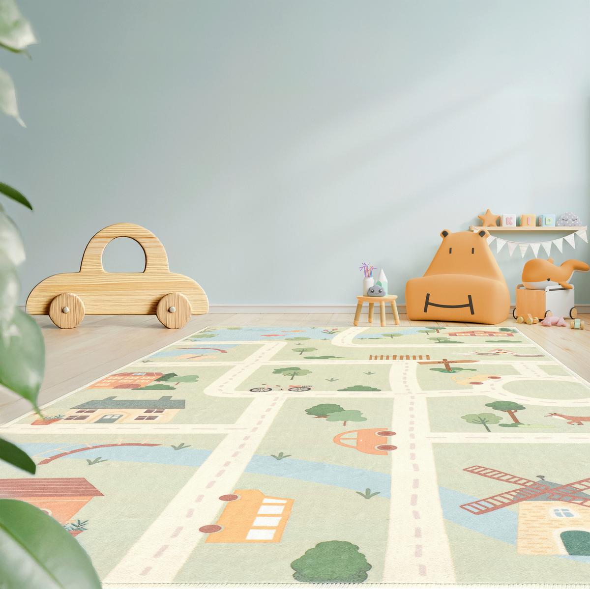 DYWAN DZIECIĘCY ECOVIA LIVING-KIDS8194 - szałwiowy/morela, Trend, tkanina (80/150cm) - Lindorug