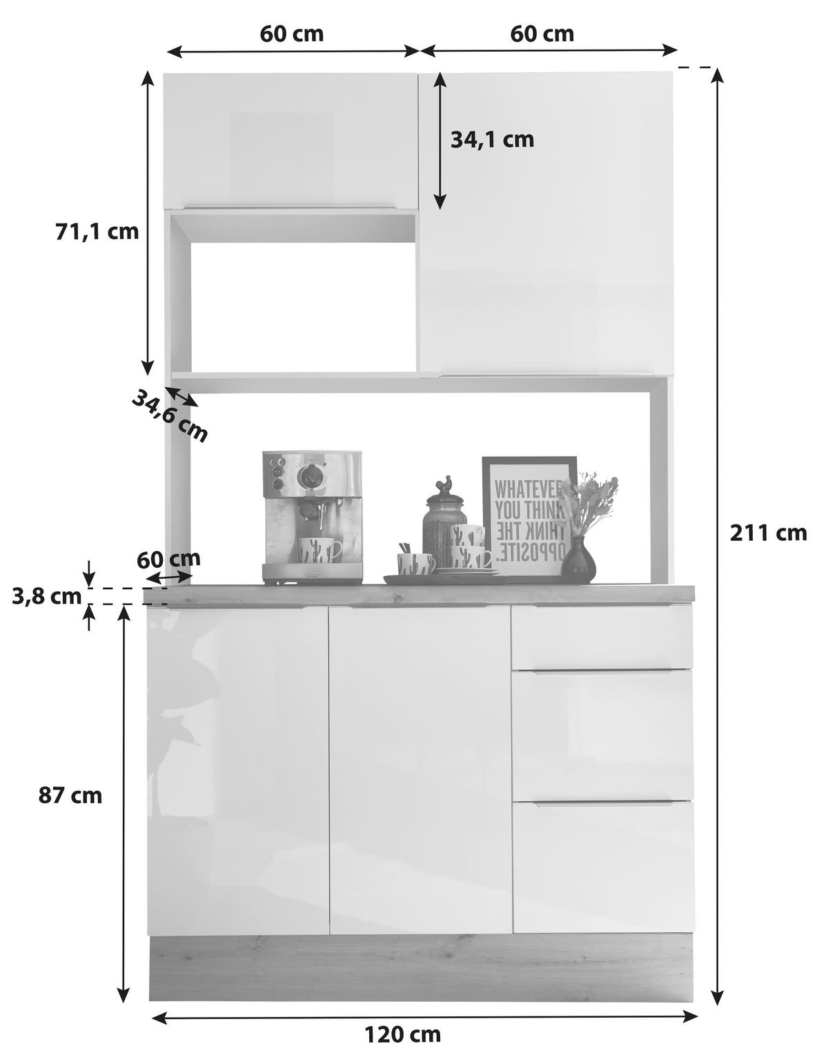 Miniküche Marleen ohne Geräte Eiche B: ca. 120cm - Alufarben/Eiche Artisan, LIFESTYLE, Holzwerkstoff/Kunststoff (120cm) - Respekta