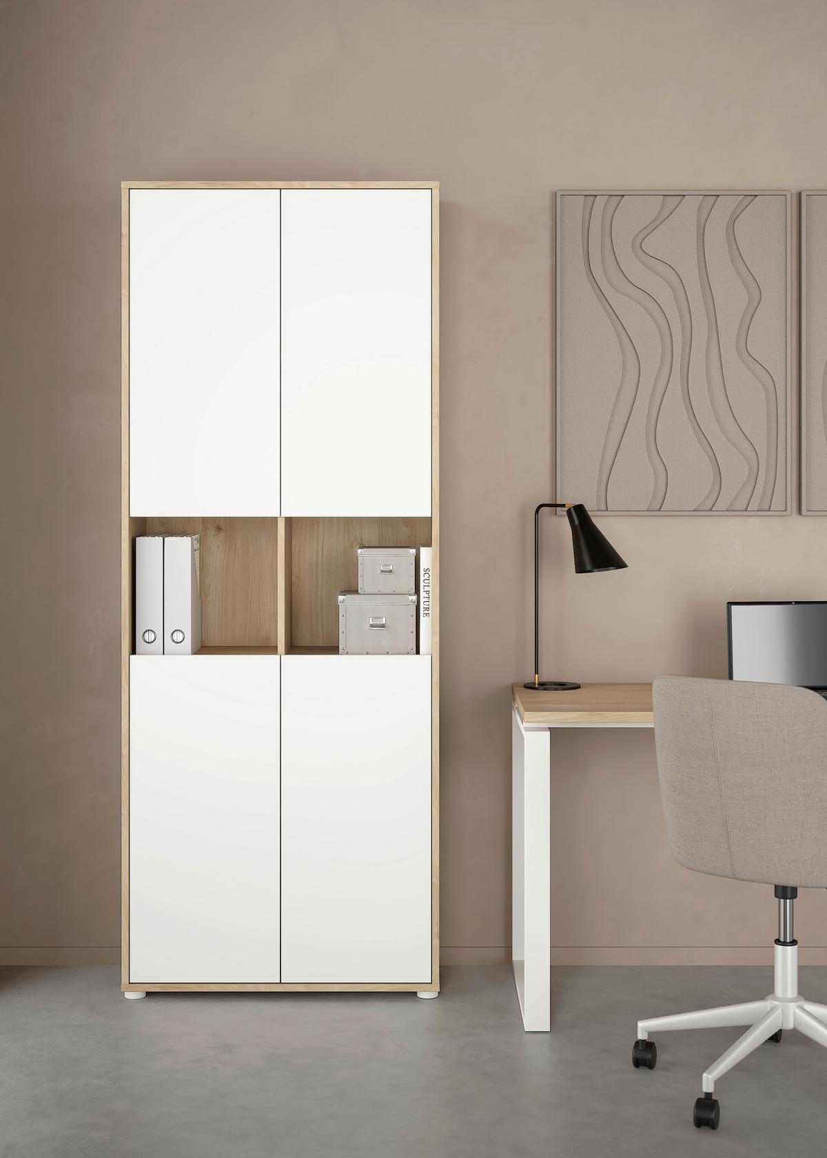 Arhivska Omara Sign, Bela, Barva Hrasta - barve hrasta/bela, Moderno, leseni material (79,6/207,7/34,3cm) - MID.YOU