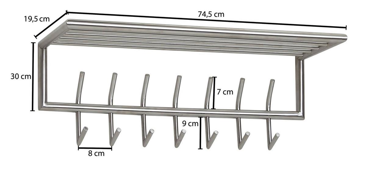 Wandgarderobe Wohnling ca. 74,5x29x30 cm Silberfarben - Silberfarben, MODERN, Metall (74,5/29/30cm) - MID.YOU