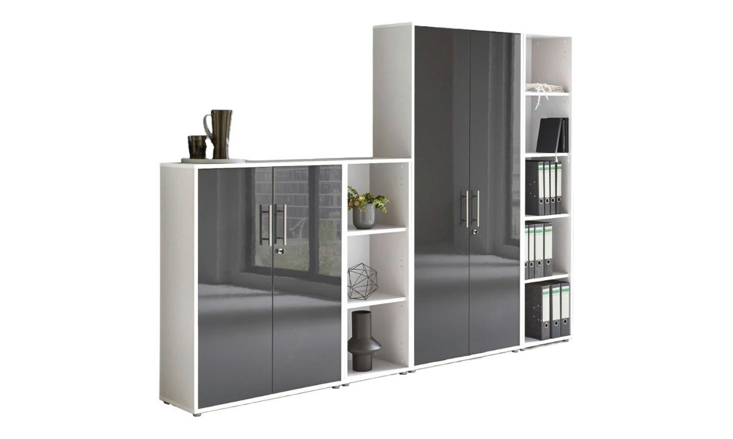 Aktenschrank Office Edition Sw Set 4 Weiß/Anthrazit - Anthrazit Hochglanz/Weiß, MODERN, Holzwerkstoff (257/186/33cm) - MID.YOU