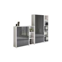 Aktenschrank Office Edition Sw Set 4 Weiß/Anthrazit - Anthrazit Hochglanz/Weiß, MODERN, Holzwerkstoff (257/186/33cm) - MID.YOU
