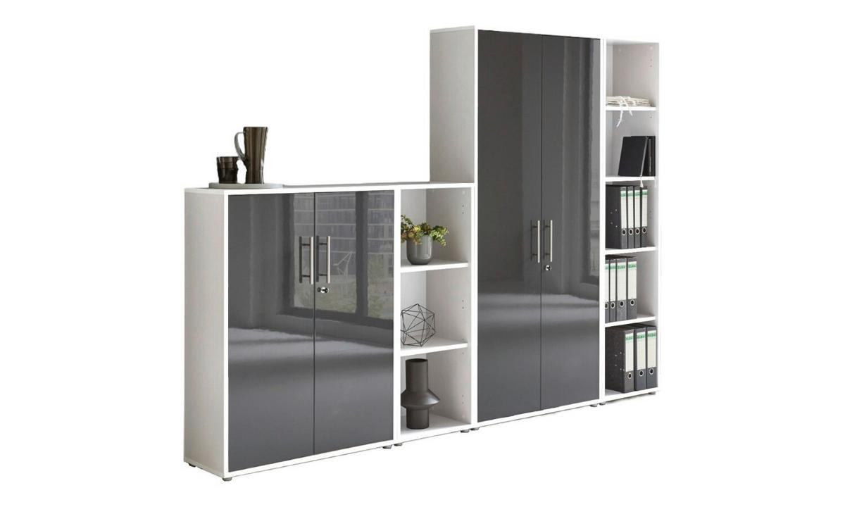 Aktenschrank Office Edition Sw Set 4 Weiß/Anthrazit - Anthrazit Hochglanz/Weiß, MODERN, Holzwerkstoff (257/186/33cm) - MID.YOU