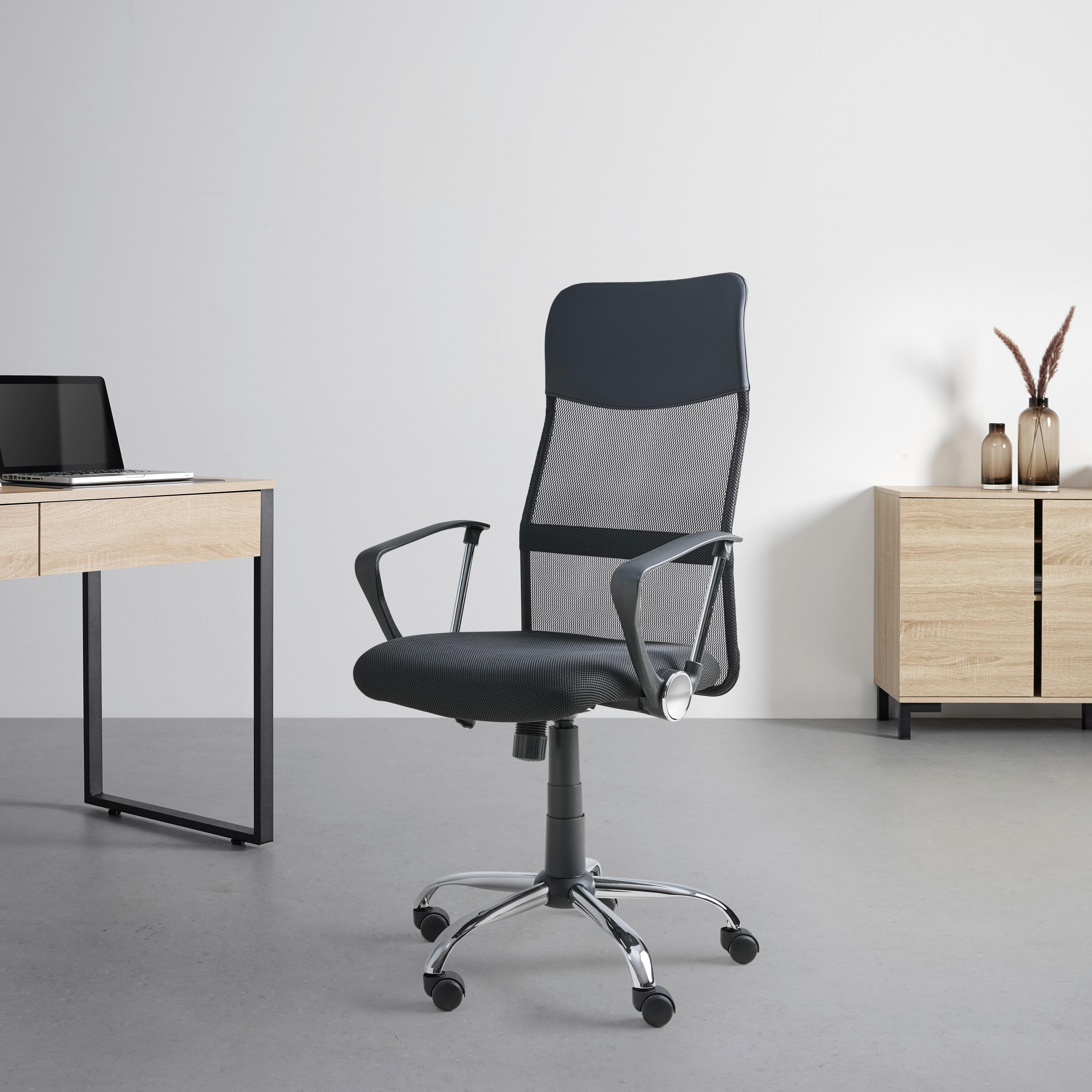 SNURRSTOL BASTI - kromfärg/svart, Klassisk, metall/textil (61/110-120/64cm) - Mömax