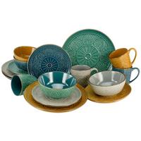 Kombinirani Servis Samarkand, 16-Delni - rumena/barve petroleja, Trendi, keramika - Creatable