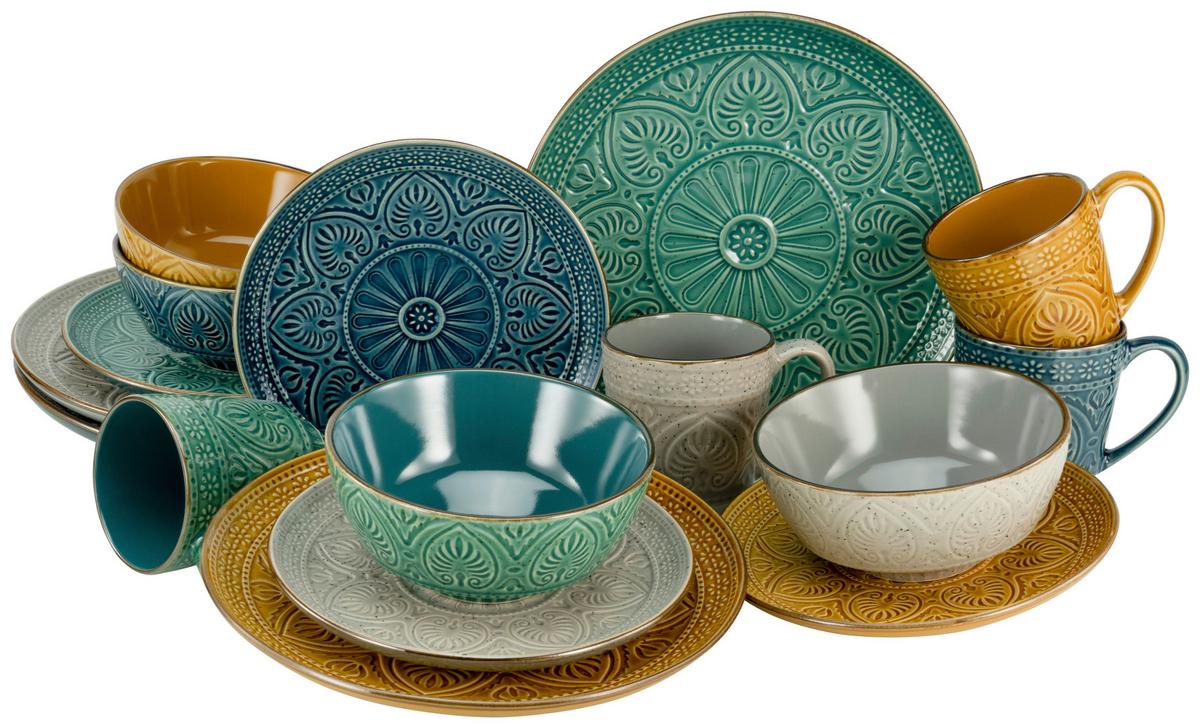 Kombinirani Servis Samarkand, 16-Delni - rumena/barve petroleja, Trendi, keramika - Creatable