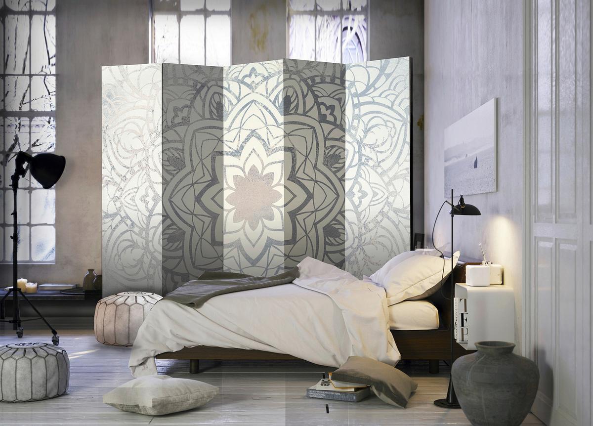 Paravan Winter Mandala I, 5-Delni, Enostranski - siva/bež, Basics, tekstil/les (225/172/3cm) - artgeist