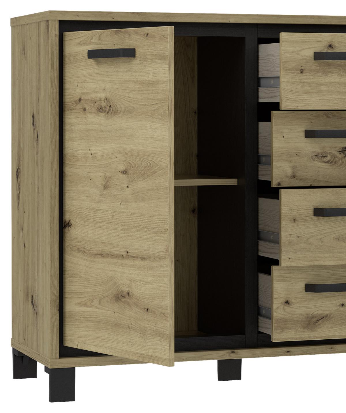 Kommode "Trondheim" , Schwarz, Eiche - Eichefarben/Schwarz, MODERN, Holzwerkstoff/Kunststoff (138,4/91,2/41,5cm) - MID.YOU