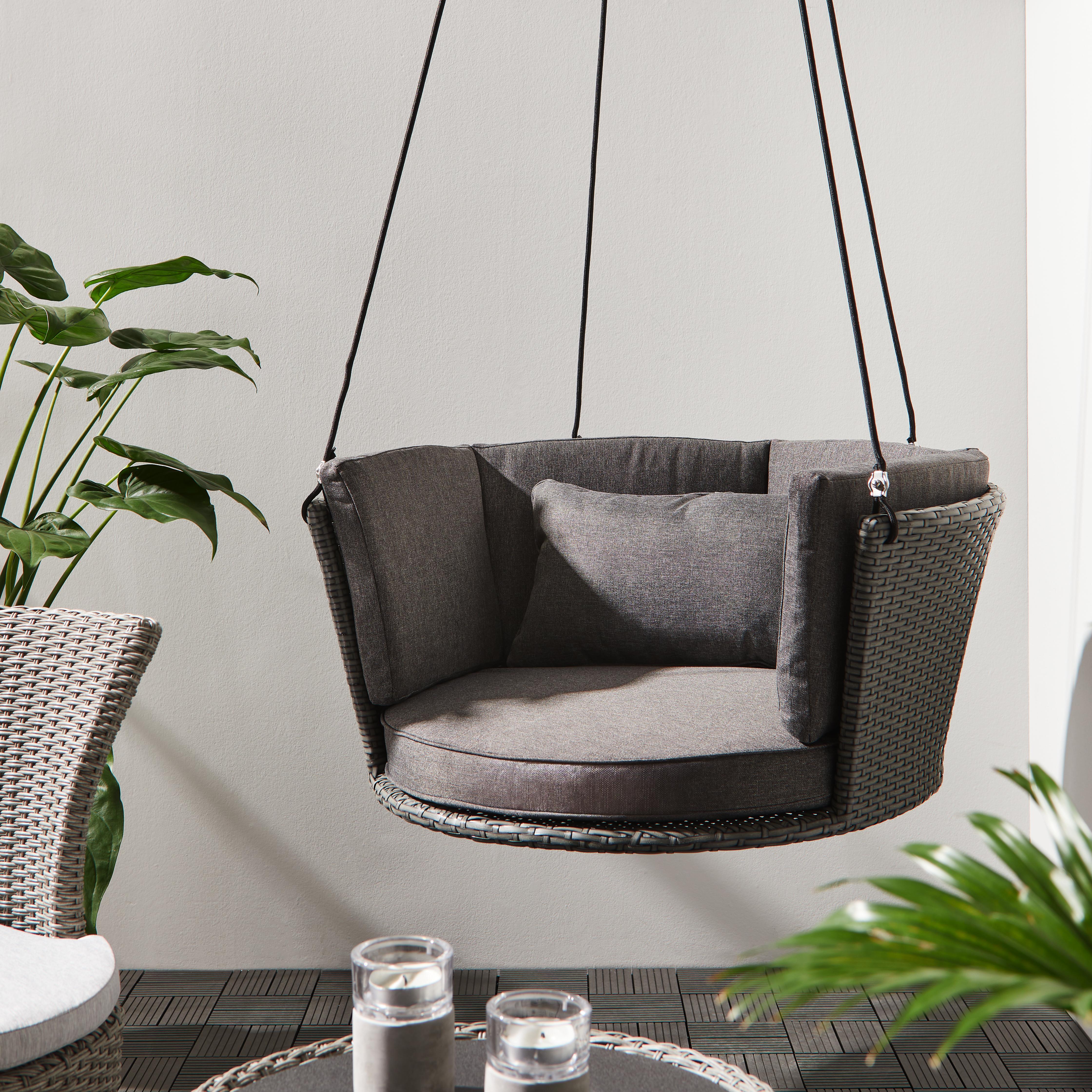 Hängesessel Coby in Grau mit Auflage - Grau, MODERN, Kunststoff/Textil (92/38cm) - Bessagi Garden