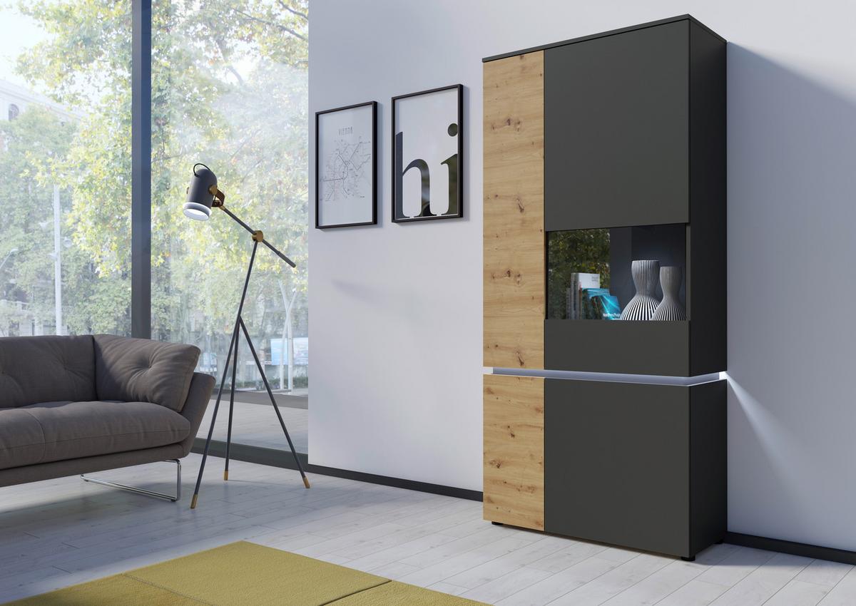 Vitrina Luci - siva/hrast Artisan, Trend, staklo/drvni materijal (90,4/199/40cm) - Modern Living