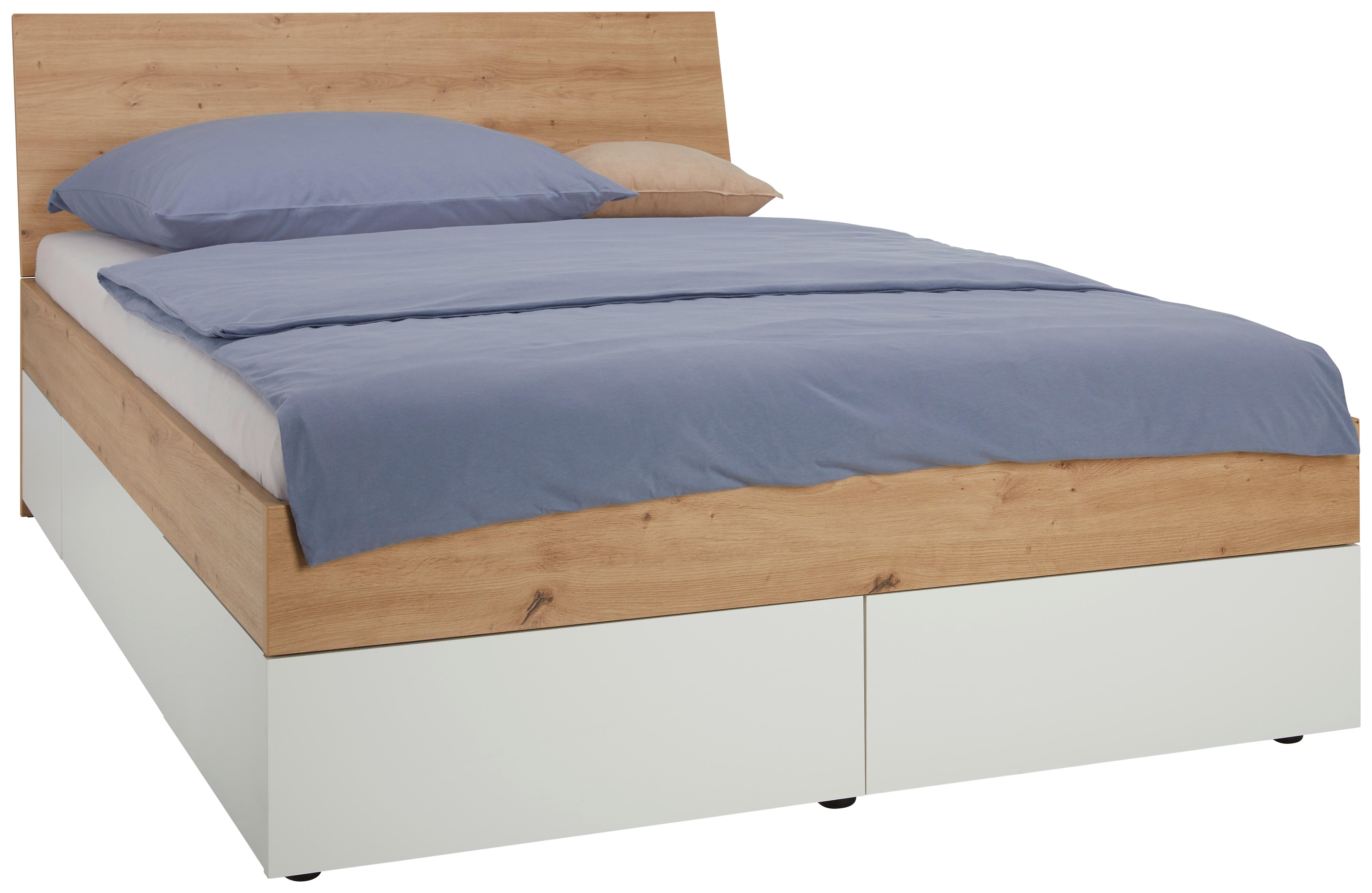 Stauraumbett ca. 120x200cm - Eichefarben/Weiß, KONVENTIONELL, Holzwerkstoff (120/200cm) - Mömax